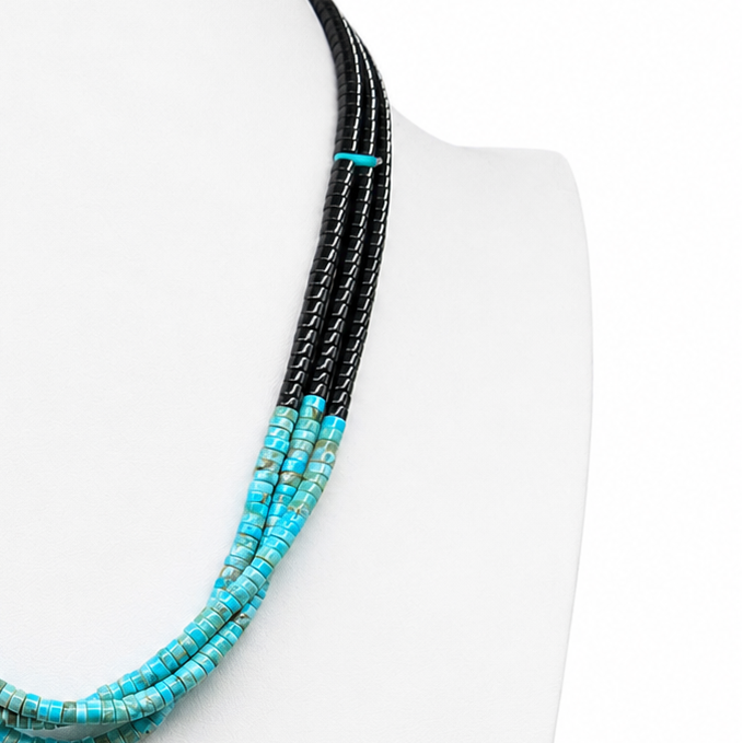 Turquoise, Black Jet, and Heishi Santo Domingo Necklace
