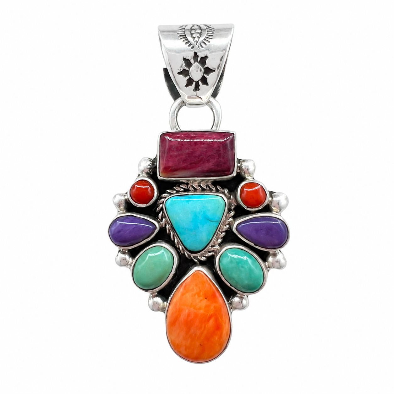 Turquoise, Orange and Purple Spiny Oyster Pendant Necklace