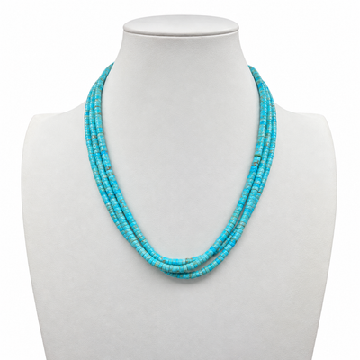 Turquoise and Heishi Three Strand Santo Domingo Necklace