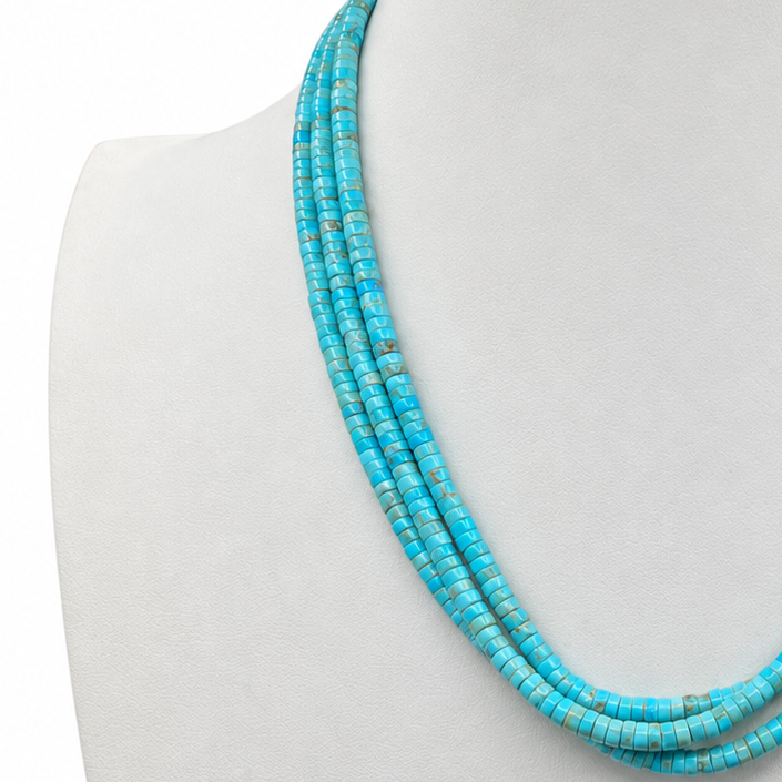 Turquoise and Heishi Three Strand Santo Domingo Necklace