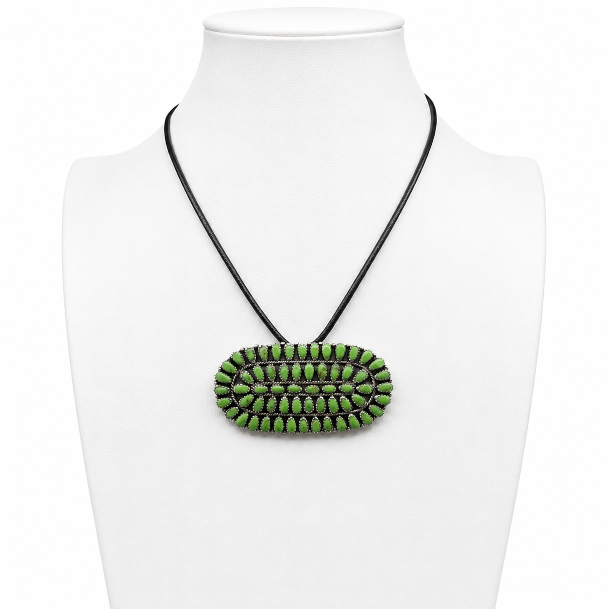 Vintage Silver and Green Turquoise Navajo Pendant Necklace