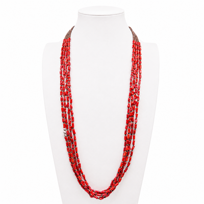 Vintage Red Mediteranean Coral and Heishi Shell Necklace Santo Domingo