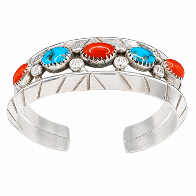 Vintage Coral and Turquoise Silver Bracelet Navajo