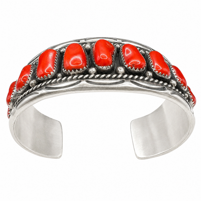 Vintage Red Mediterranean Coral and Silver Navajo Bracelet