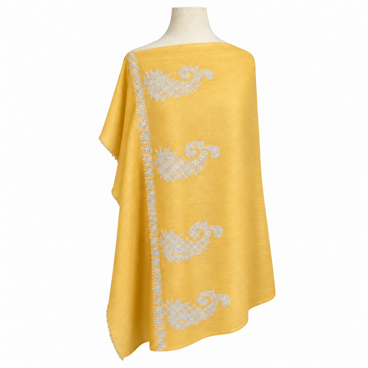 Butter Yellow Pashmina Shawl Silver Embroidery