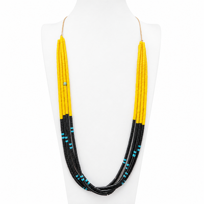 Yellow Serpentine, Black Jet, and Turquoise Necklace Santo Domingo