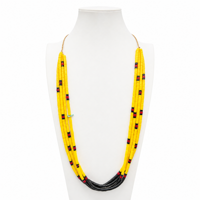 Yellow Serpentine, Black Jet, and Coral Necklace Santo Domingo
