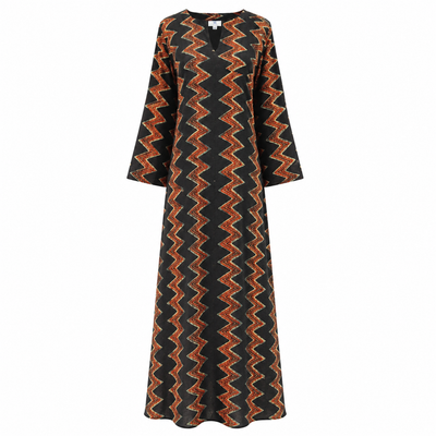 Zig Zag Khadi Black Natural Dye Long Tunic Dress Limited Edition