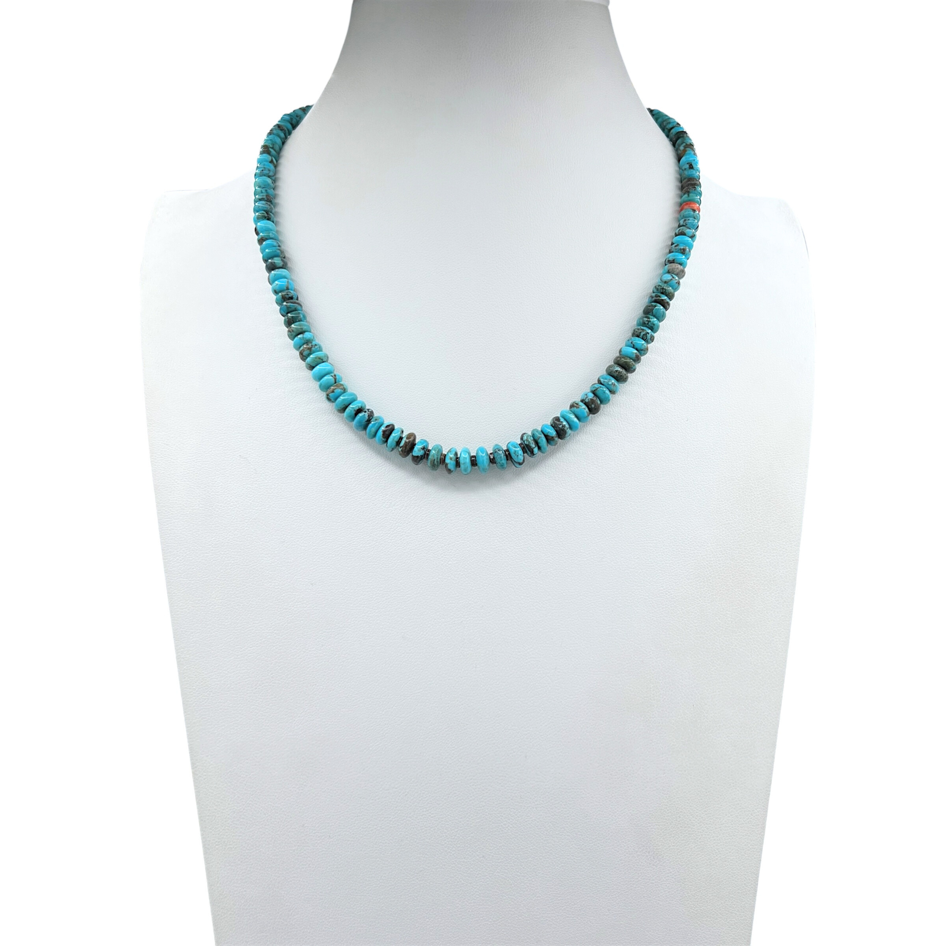 Rare Sleeping Beauty Graduated Turquoise Cheerio and Heishi Necklace Santo Domingo