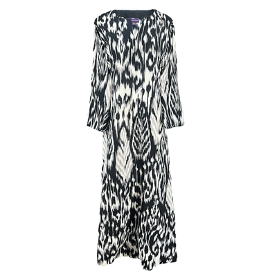 Fergana Black Ikat Italian Silk Long Tunic Dress