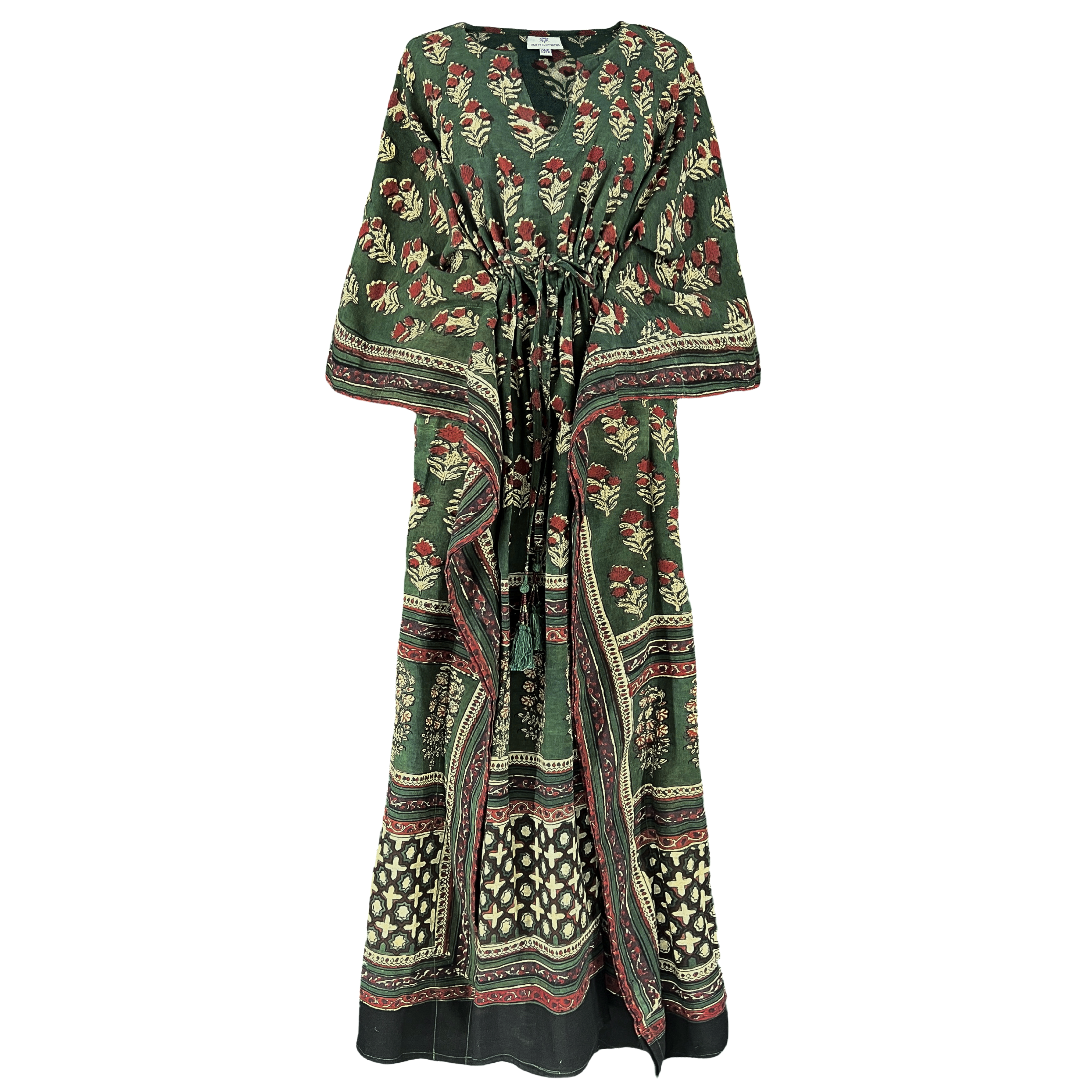Gangtok Green Maxi kaftan Dress Natural Dyes