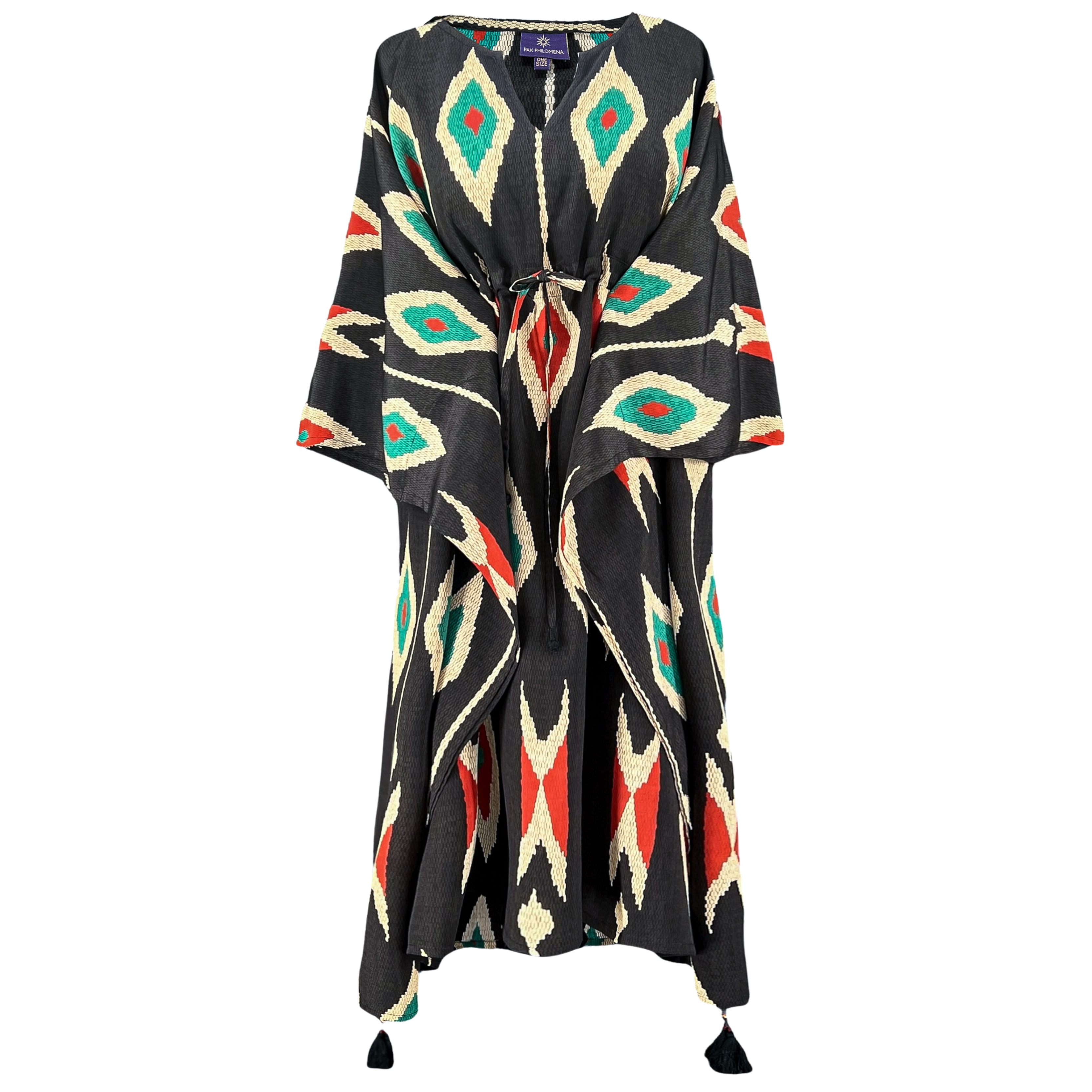 Tashkent Black Ikat Italian Silk Midi Kaftan