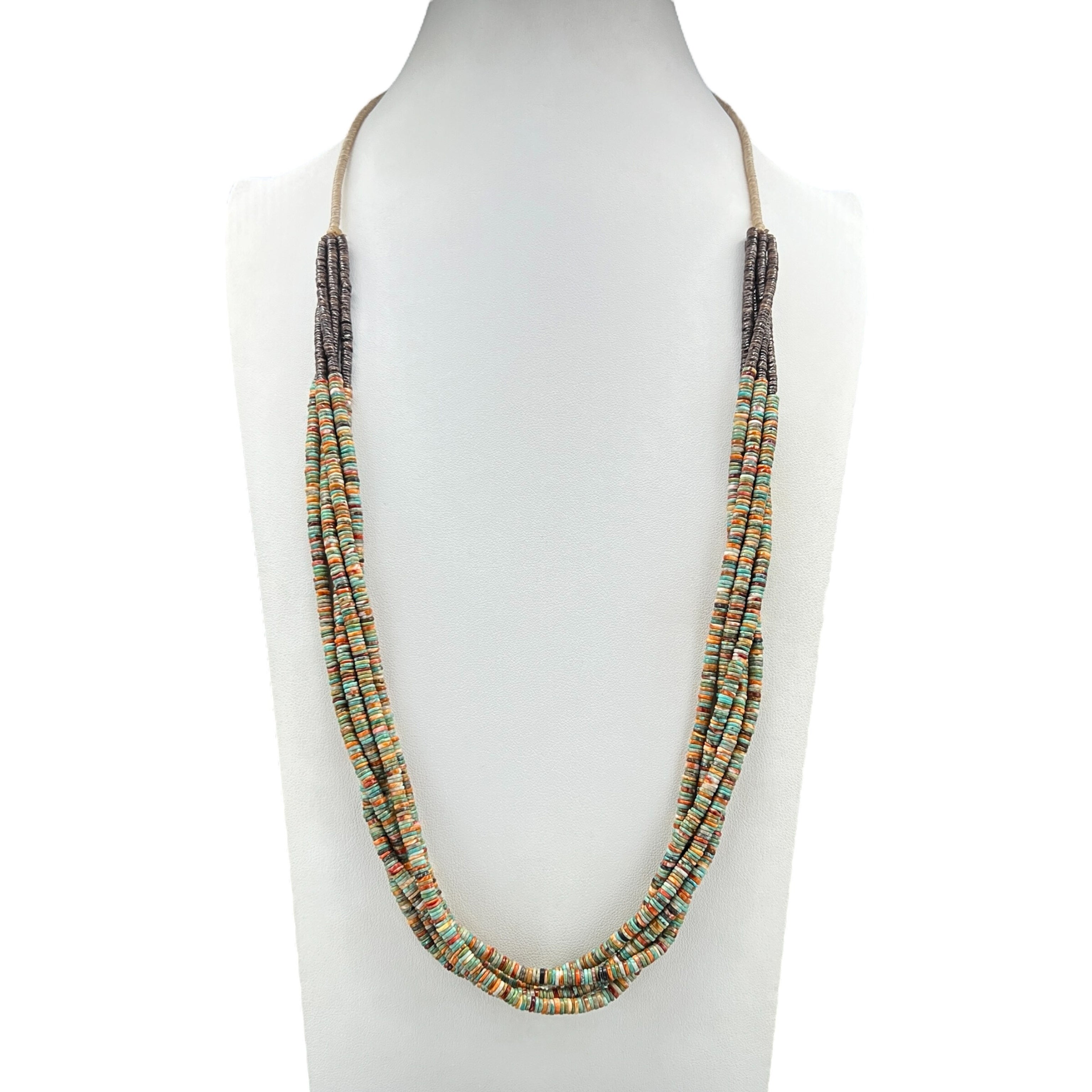 Kingman Turquoise and Spiny Oyster Heishi Necklace Santo Domingo