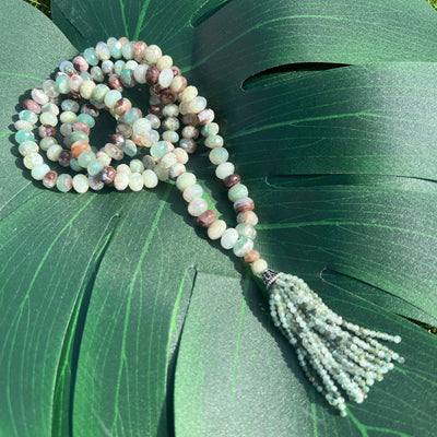 Rare Faceted Aquaprase Tassel Mala Necklace