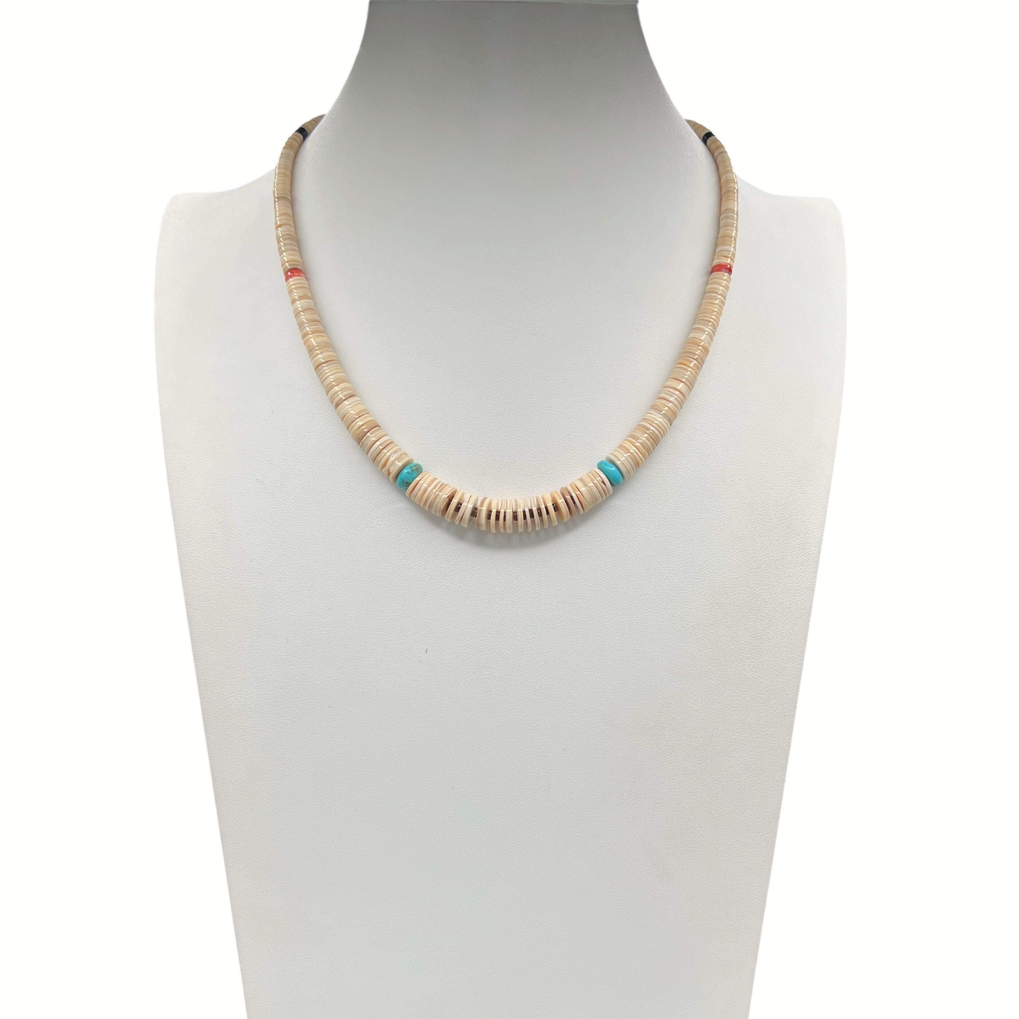 Melon Shell, Turquoise, Coral, Heishi Necklace Santo Domingo