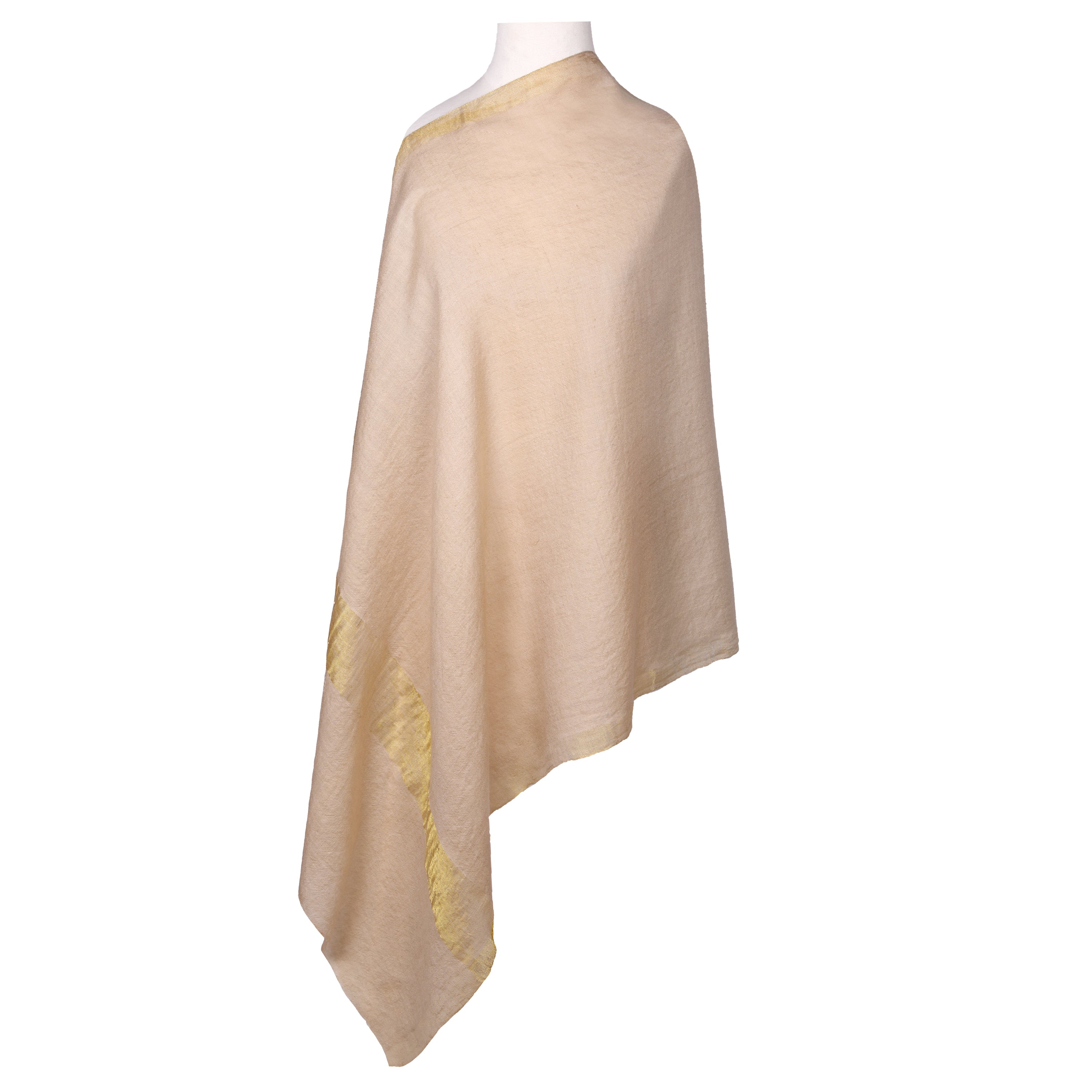 Gold Metallic Stripe Natural Kashmiri Pashmina Shawl ONE OF A KIND