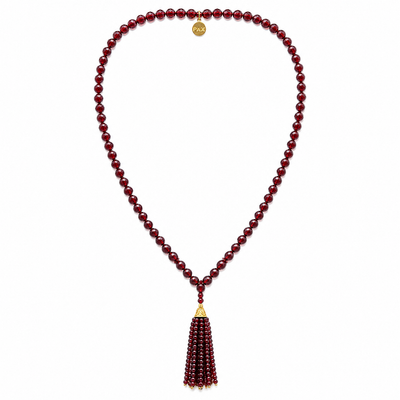 Pyrope Garnet Faceted Tassel Mala Necklace with 18kt Gold