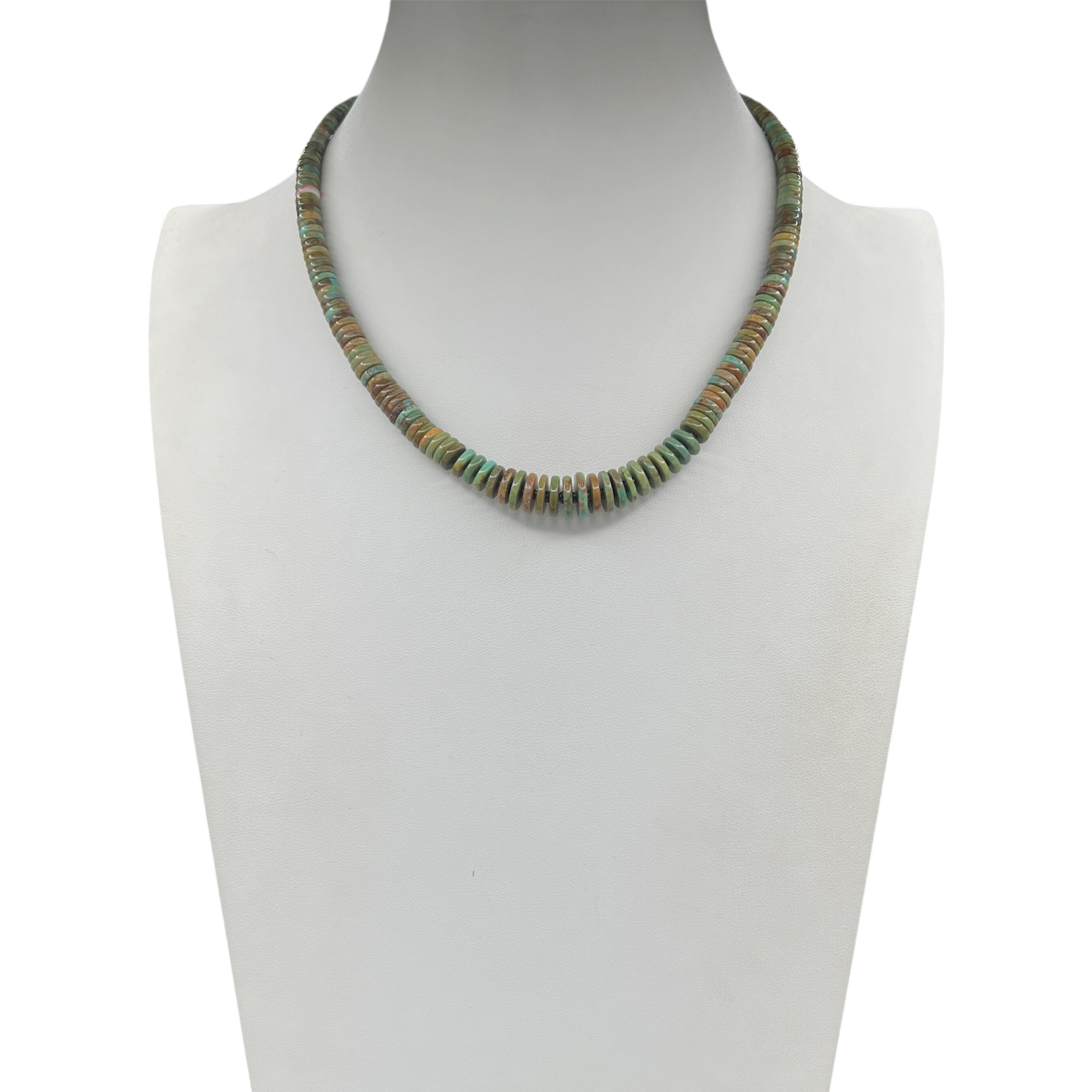 Rare Fox Green Turquoise Graduated Heishi Style Necklace Santo Domingo