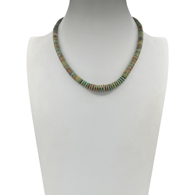 Rare Fox Green Turquoise Graduated Heishi Style Necklace Santo Domingo