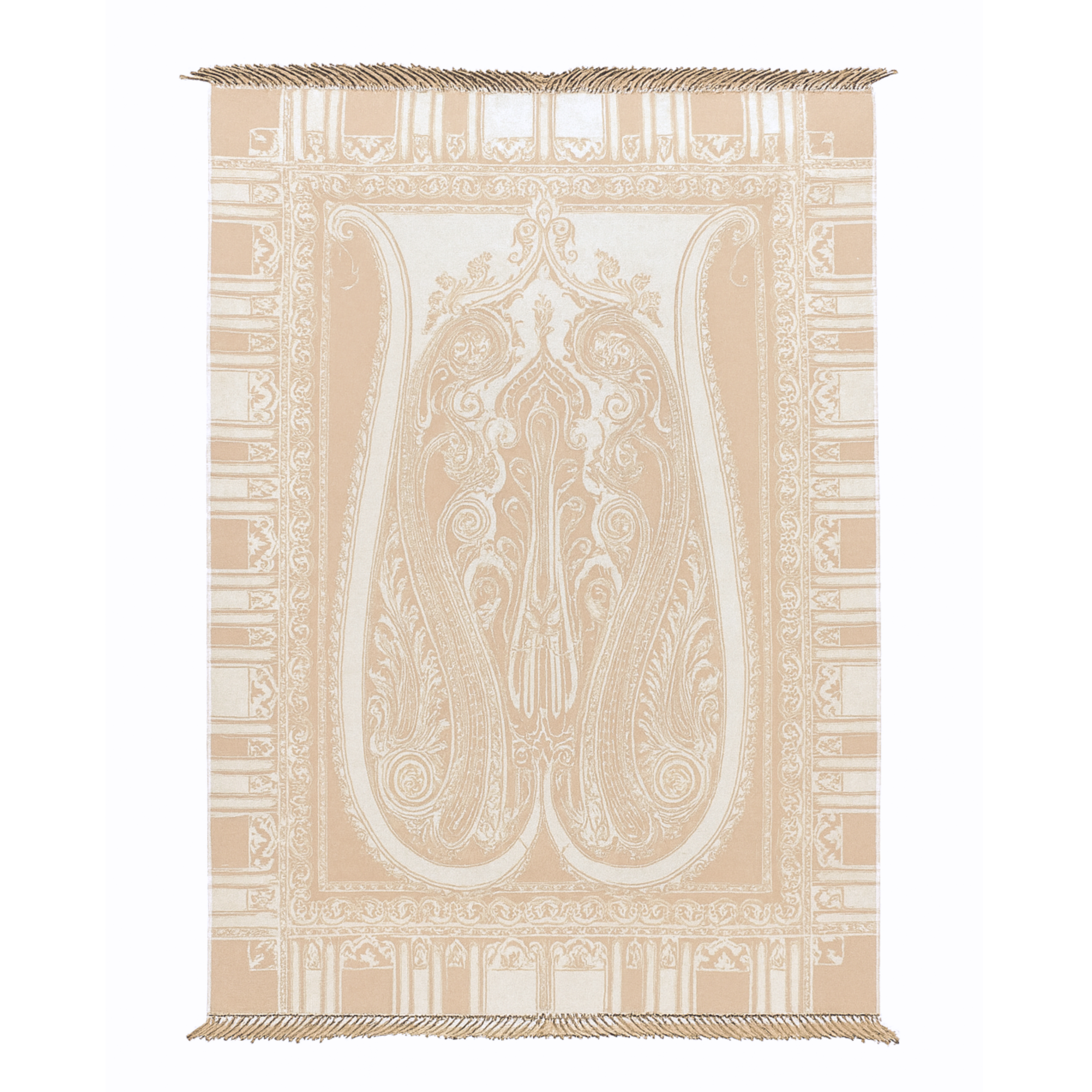 Italian Paisley Cashmere Wool Naturale Throw Blanket