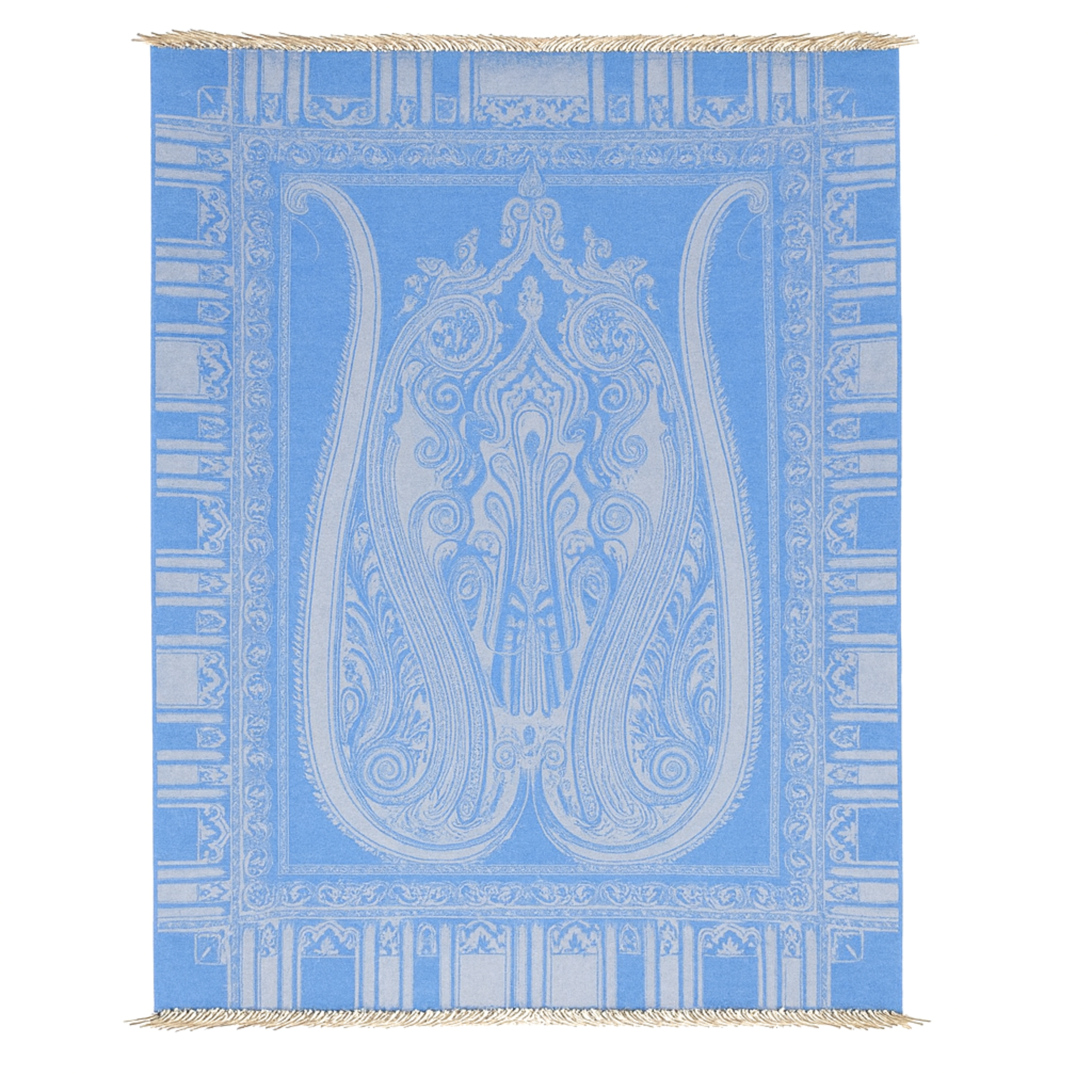 Italian Paisley Cashmere Wool Powder Blue Throw Blanket