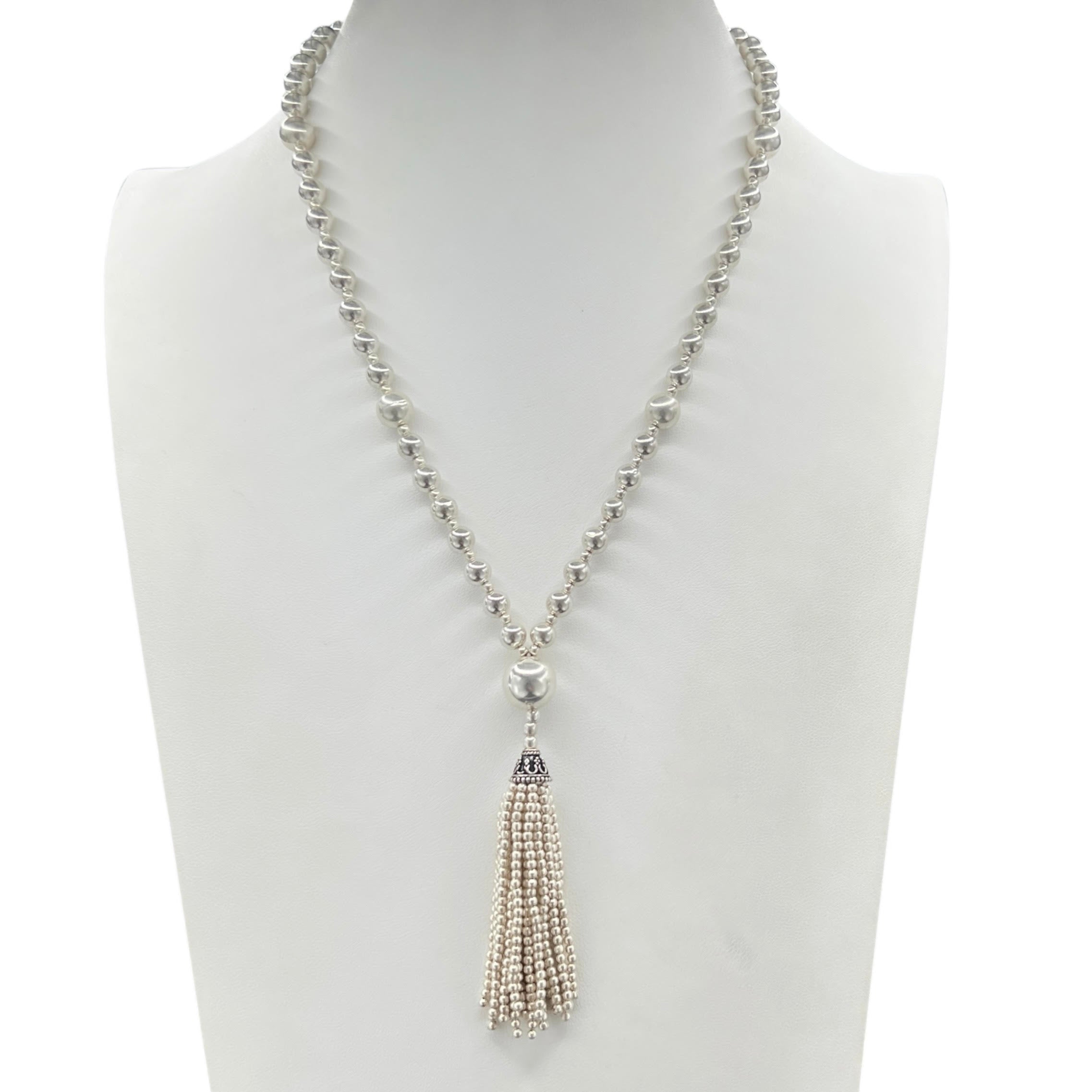 Pure Silver Mini Mala Tassel Necklace