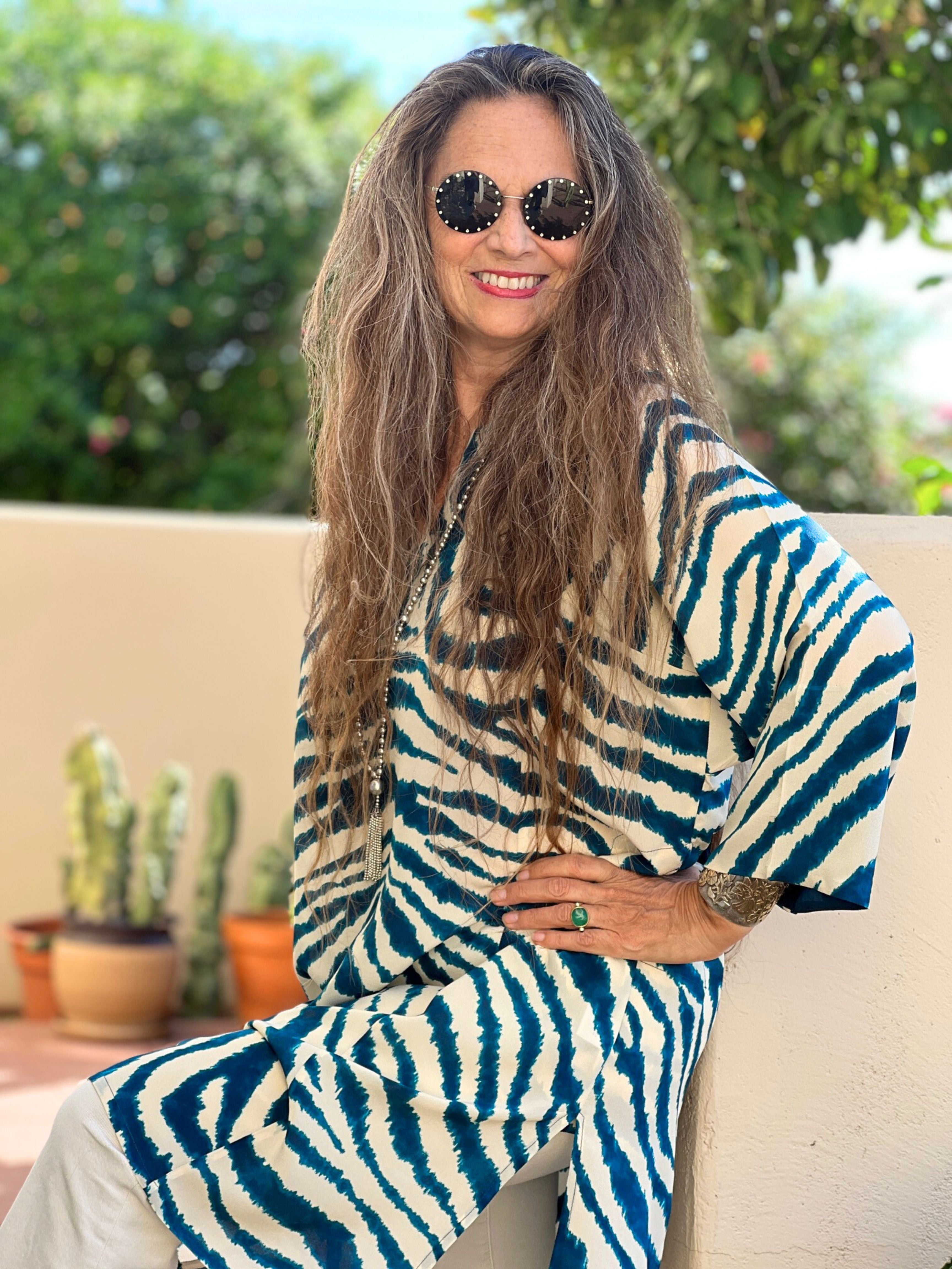 Zebra Petrolio Italian Silk Midi Tunic
