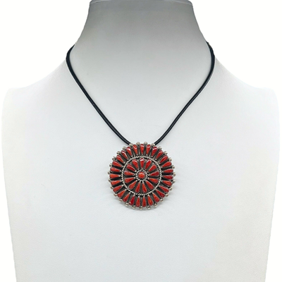 Vintage Zuni Rare Mediteranean Coral Petit Point Pendant Necklace