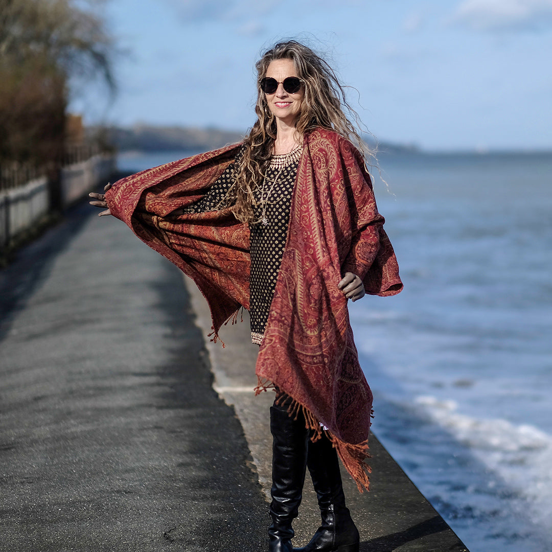 Magnifico Medici Paisley Boiled Wool Kimono Coat Reversible