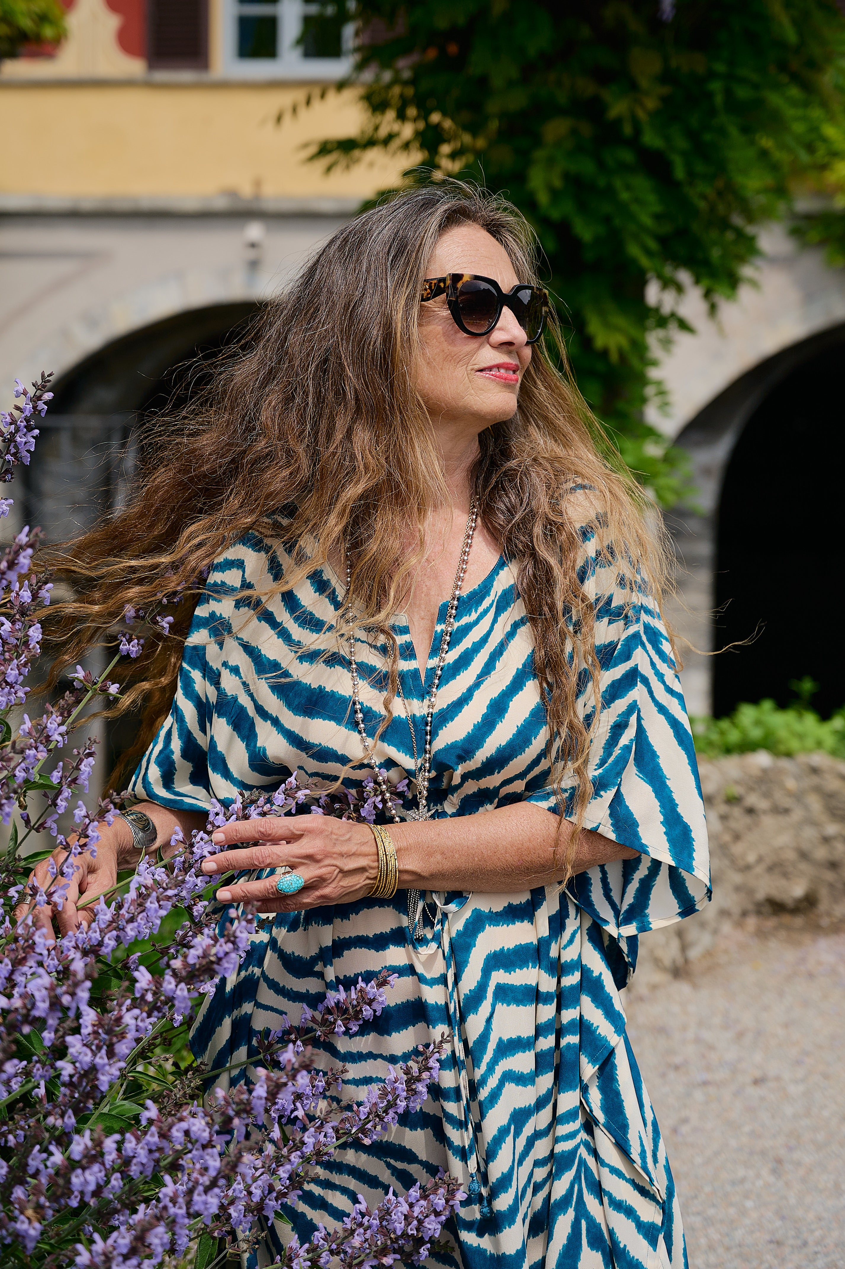 Zebra Petrolio Italian Silk Midi Kaftan Dress