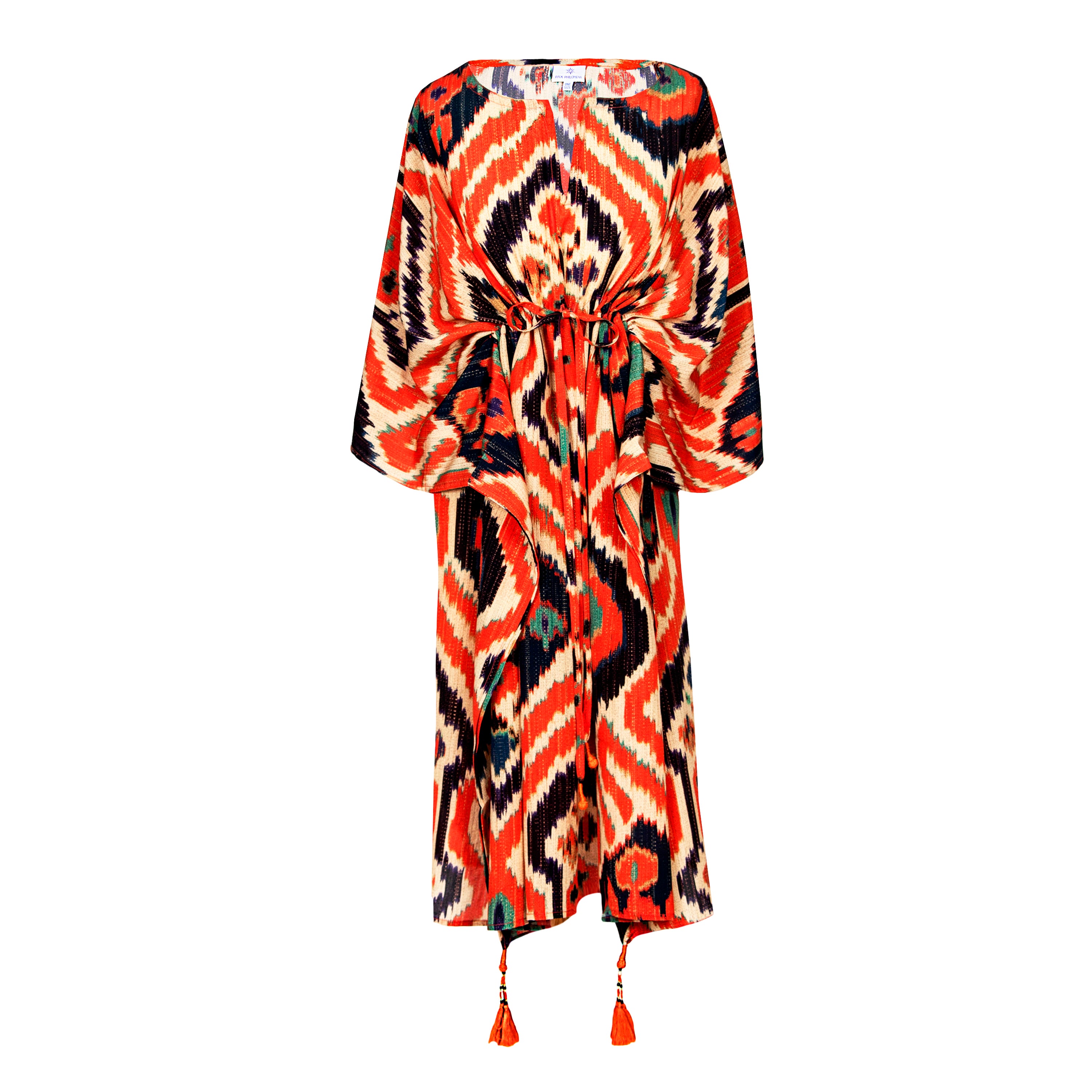 Angelo Tangelo Ikat Italian Silk Midi Kaftan Dress