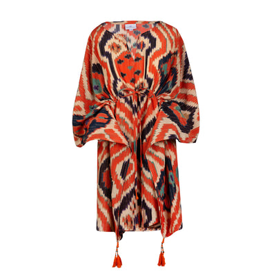 Angelo Tangelo Ikat Italian Silk Short Kaftan