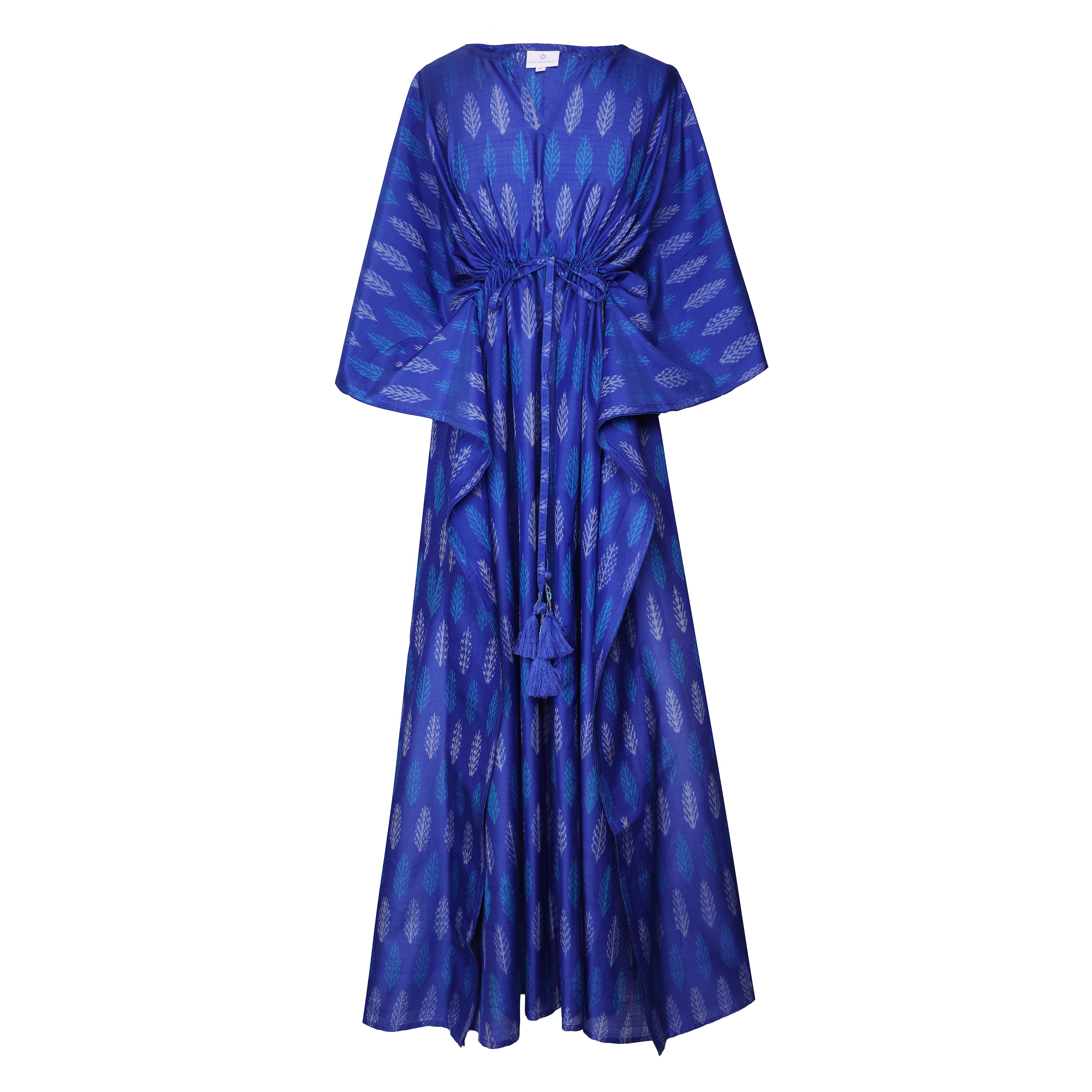 Betty Blue Silk Cotton Ikat Maxi Kaftan Dress