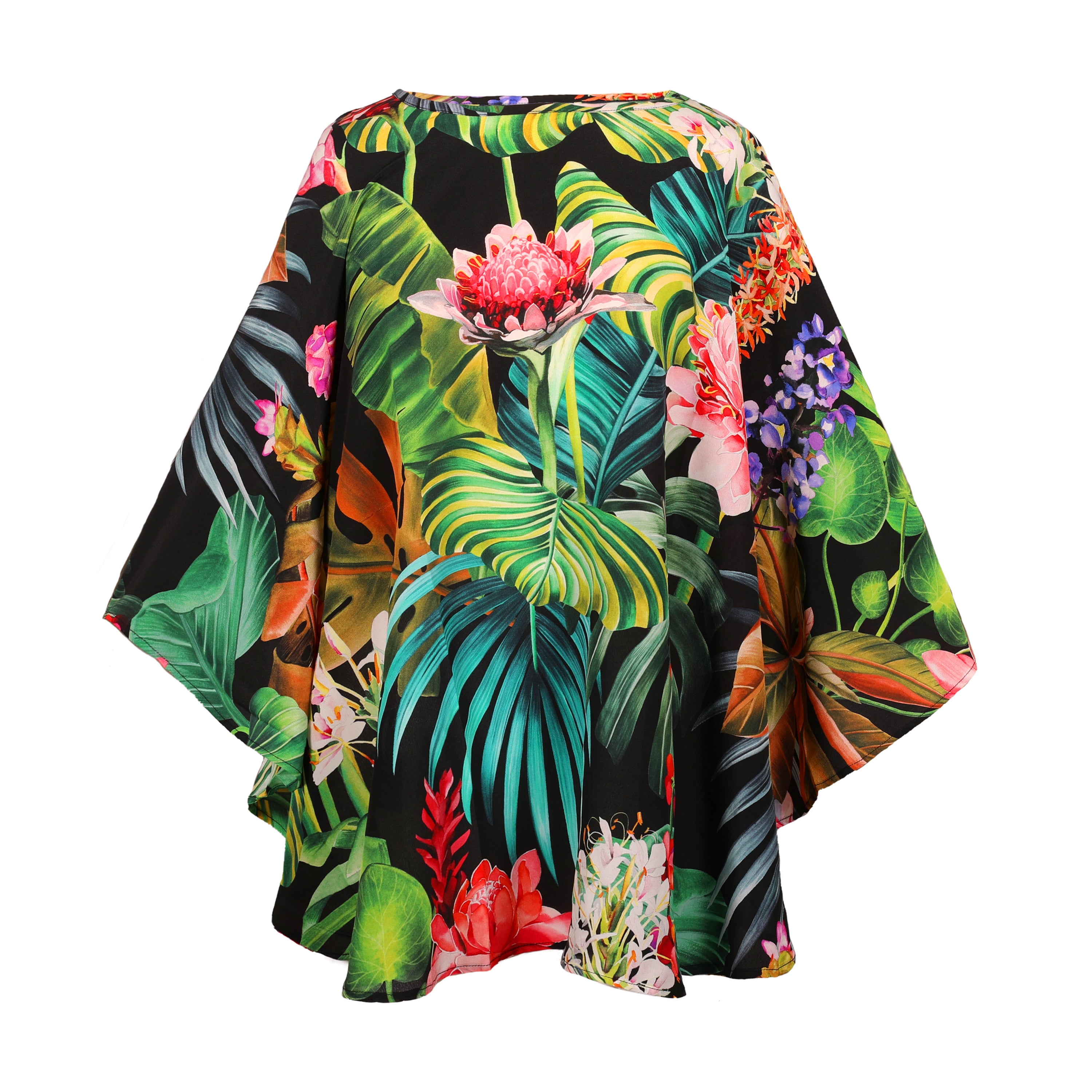 Black Botanica Italian Silk Poncho