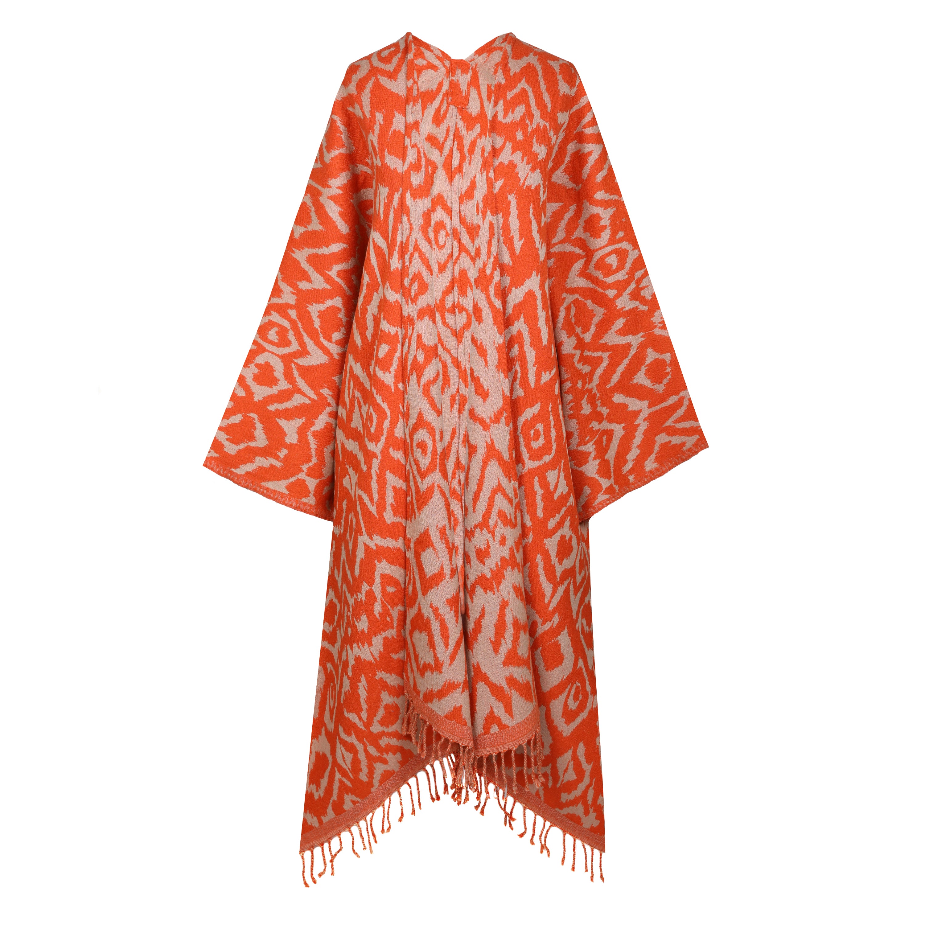 Cheryl Tangerine Ikat Boiled Wool Kimono Coat Reversible