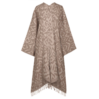 Cheryl Ikat Taupe Boiled Wool Kimono Coat Reversible FINAL SALE