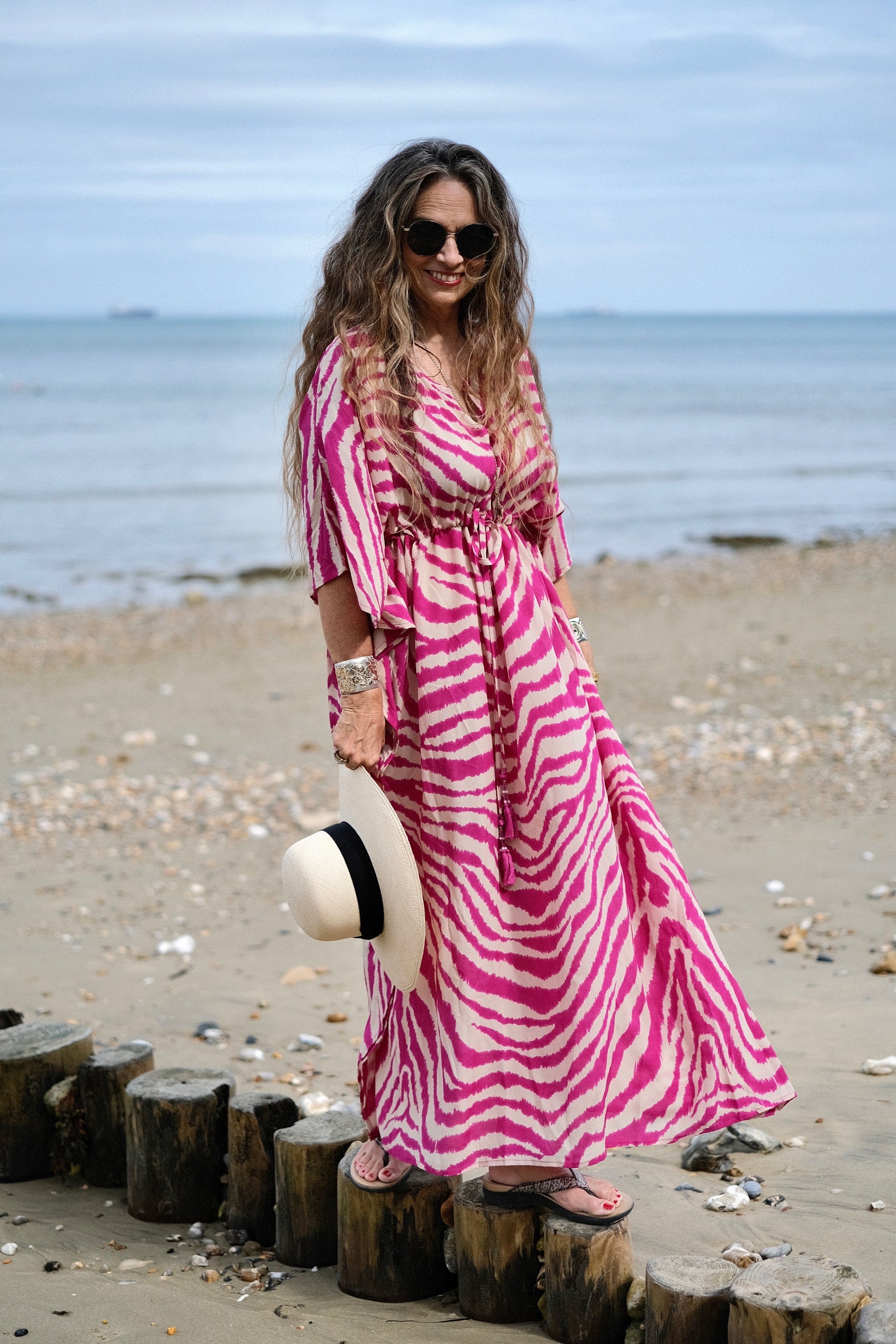 Zebra Fuchsia Italian Silk Maxi Kaftan