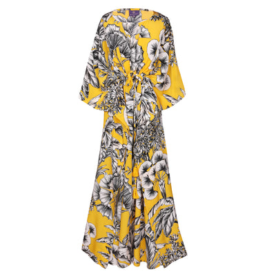 Giardino Giallo Italian Silk Maxi Kaftan Dress