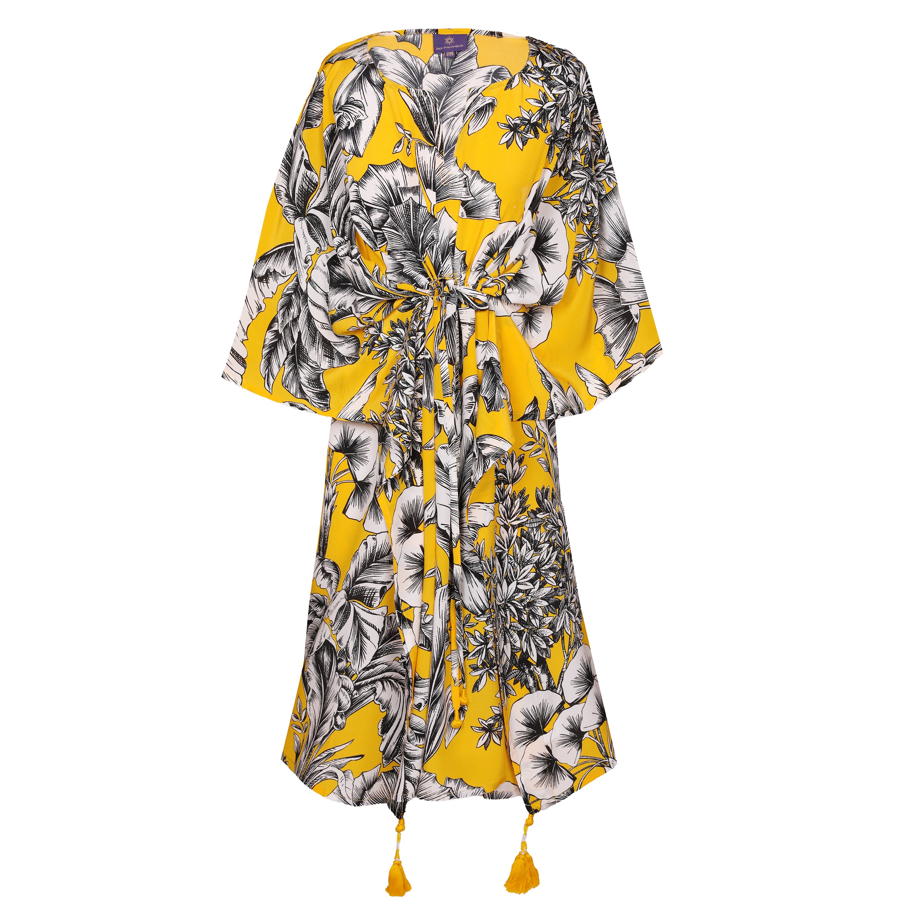 Giardino Giallo Italian Silk Midi Kaftan dress