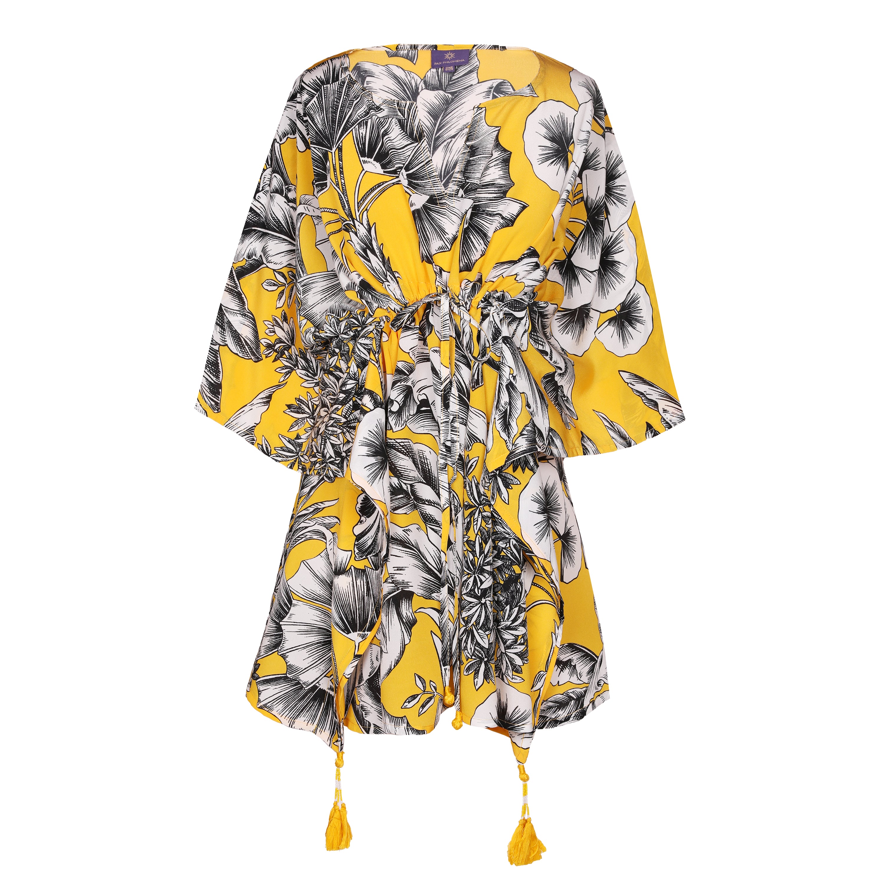 Giardino Giallo Italian Silk Short Kaftan Dress