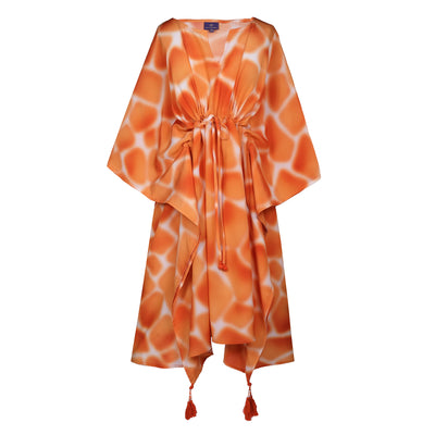 ZIRAFA GIRAFFA ORANGE ITALIAN SILK MIDI KAFTAN