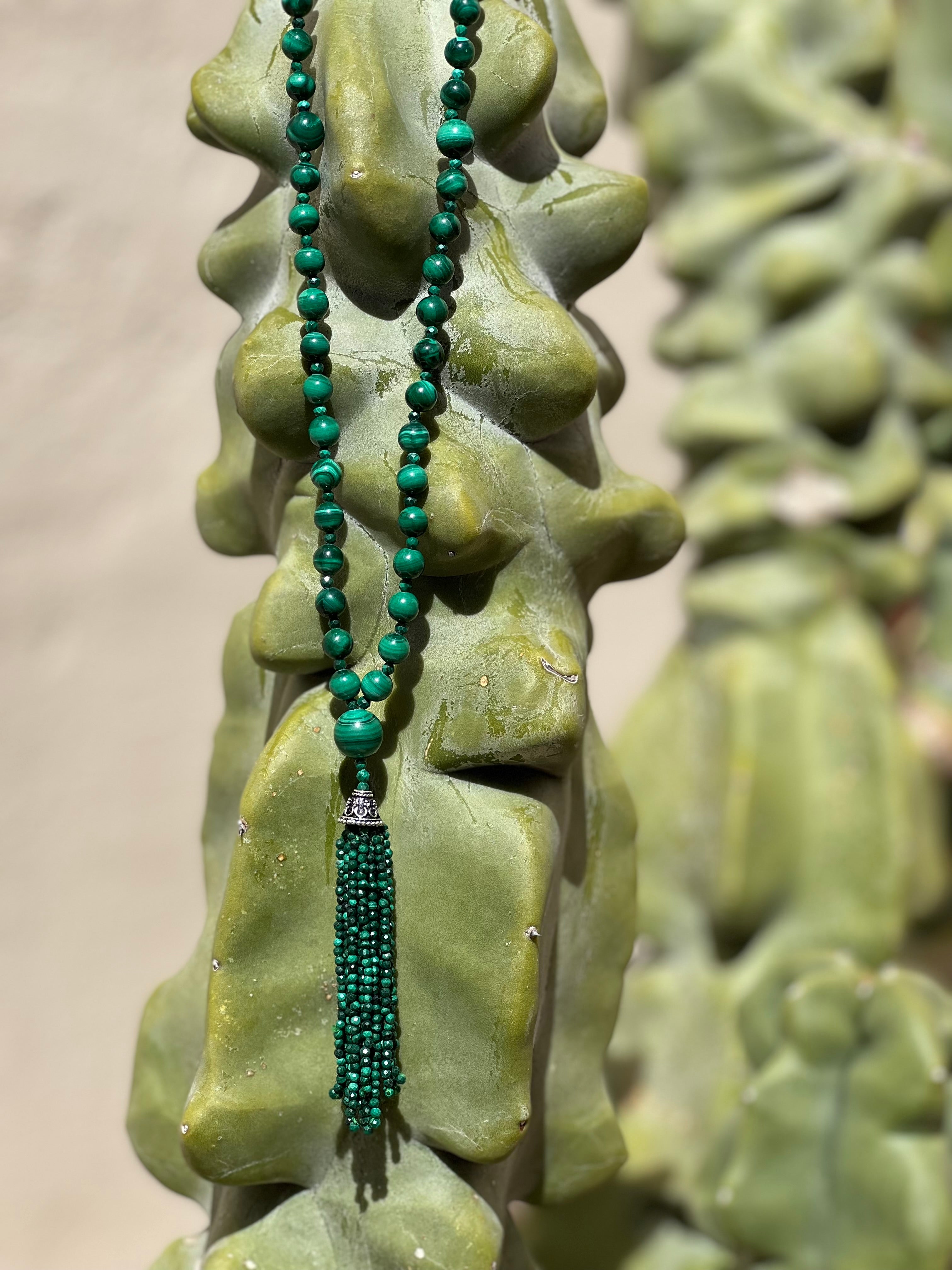 Semi Precious Malachite Mala Necklace