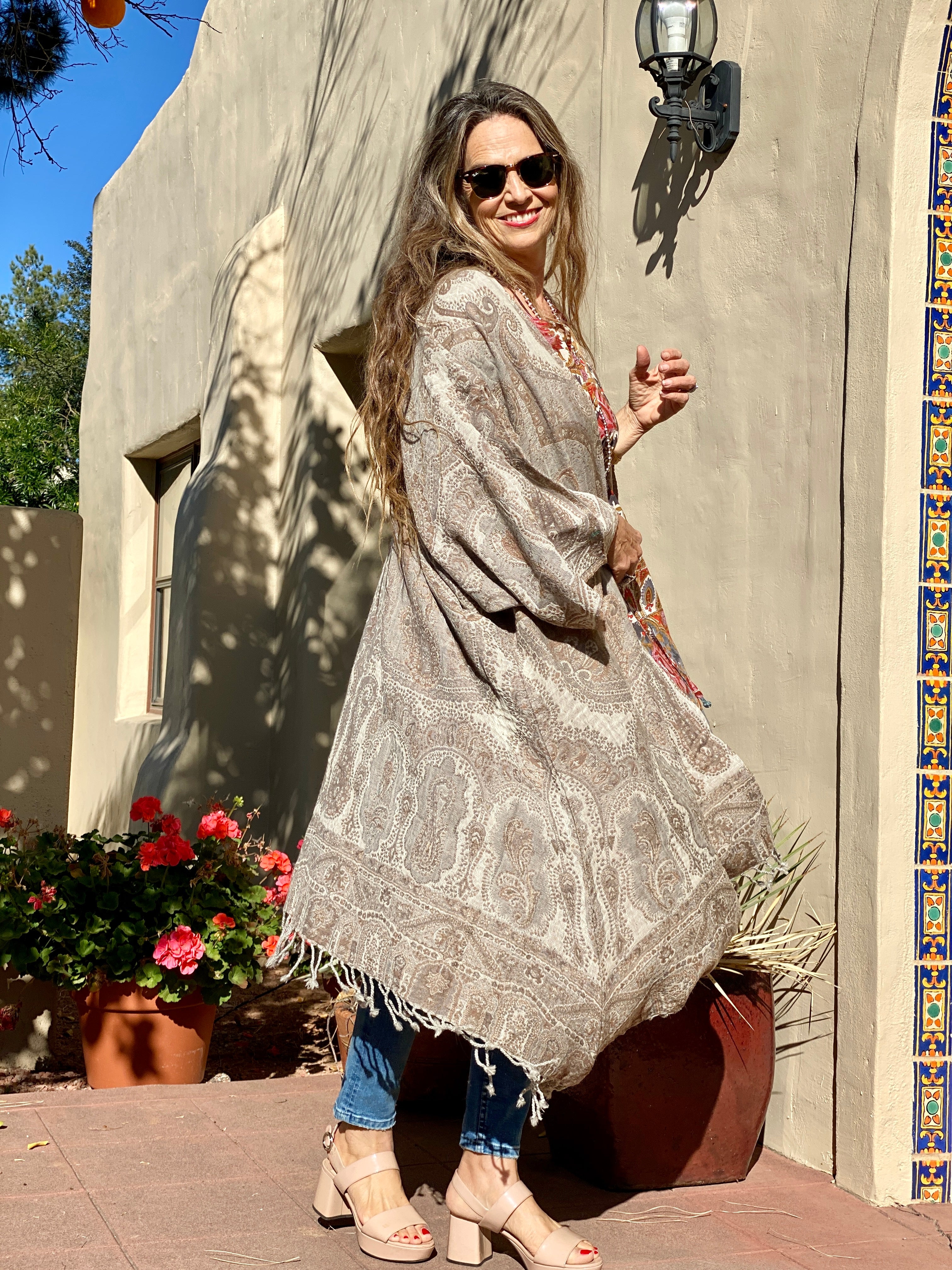 Brunellino Paisley Boiled Wool Kimono Coat