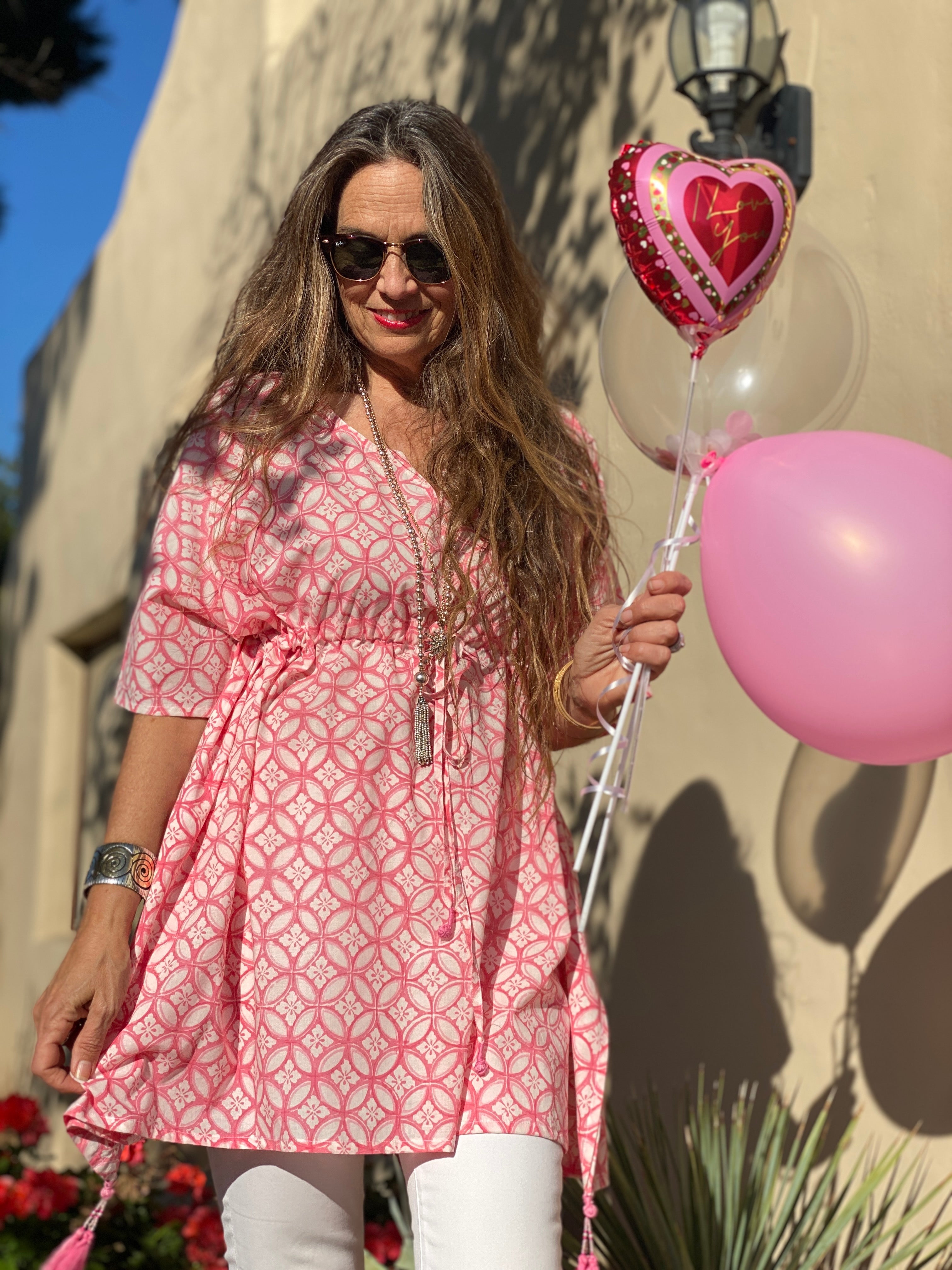 Nina Pink Short Cotton Kaftan