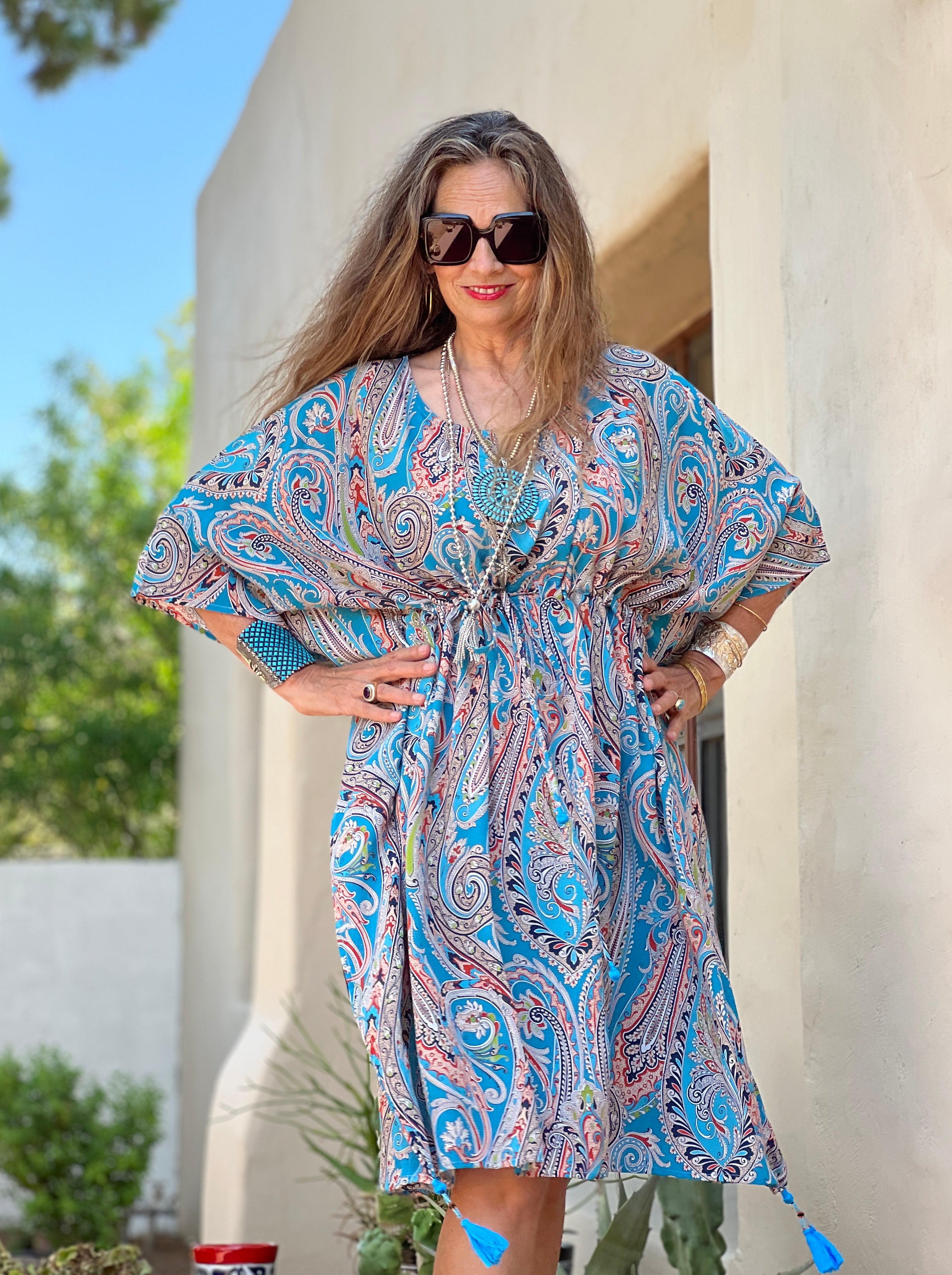 Turquoise Principessa Paisley Midi Italian Silk