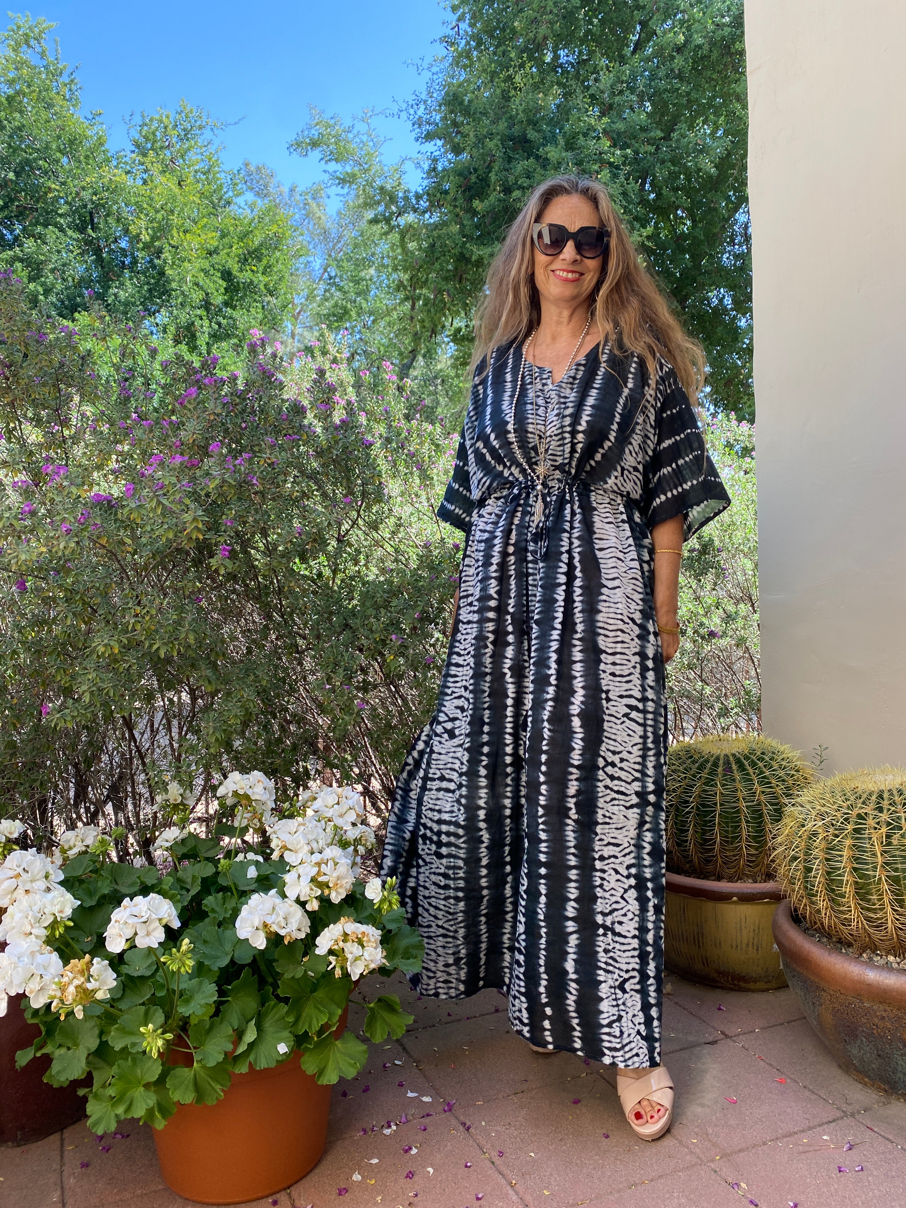 Mezzanotte Needle Shibori Maxi Kaftan Dress