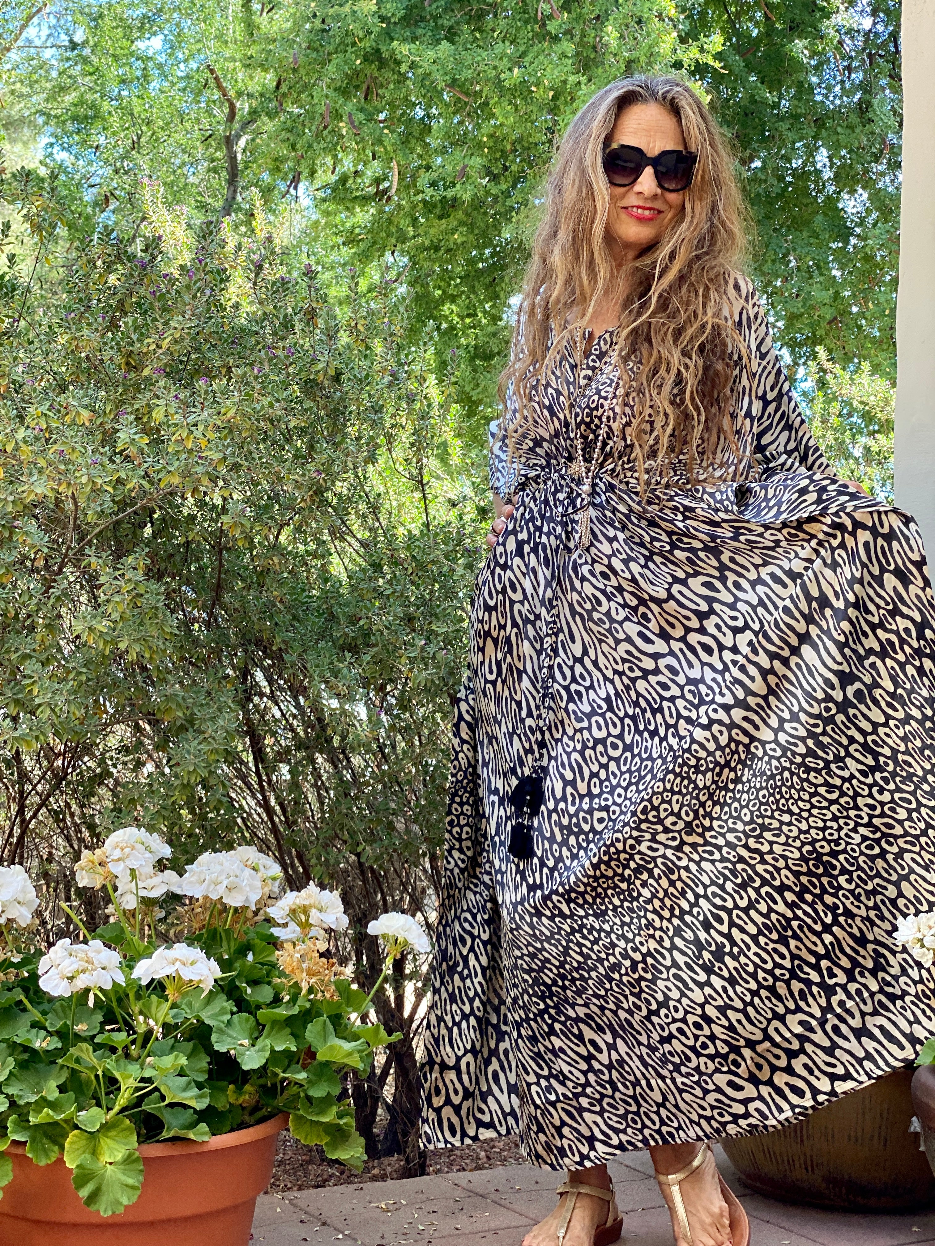 Leopardo Italian Silk Maxi Kaftan Dress