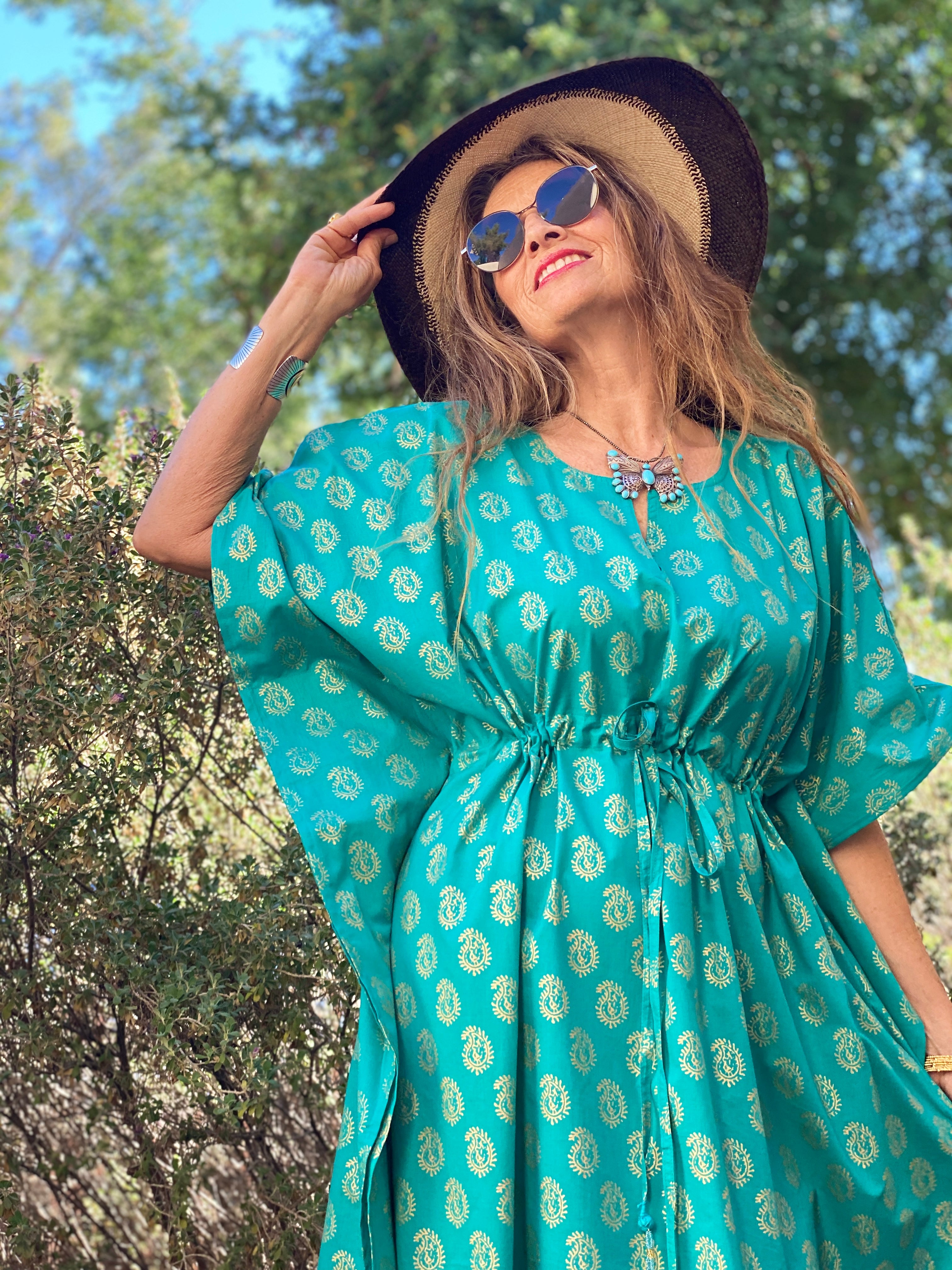 Meera Turquoise Paisley Maxi Kaftan Dress