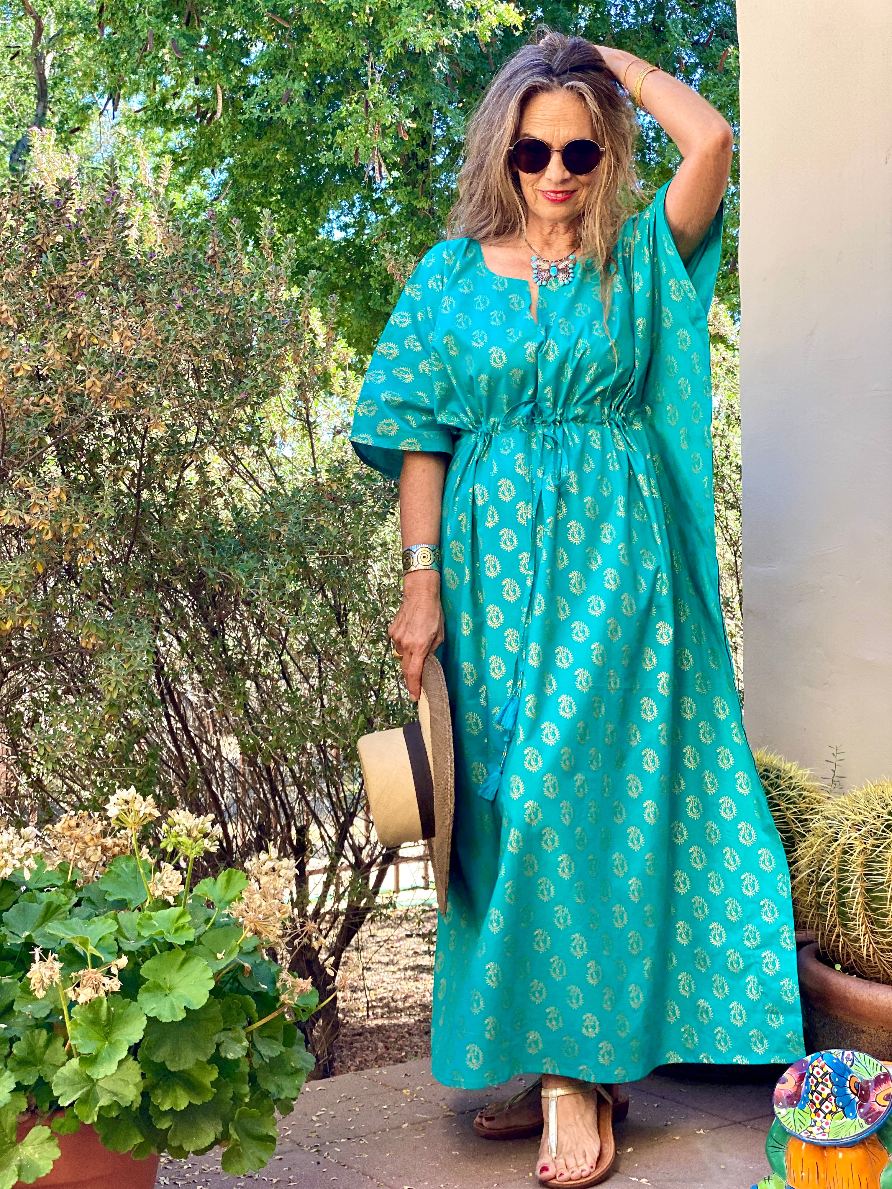 Meera Turquoise Paisley Maxi Kaftan Dress