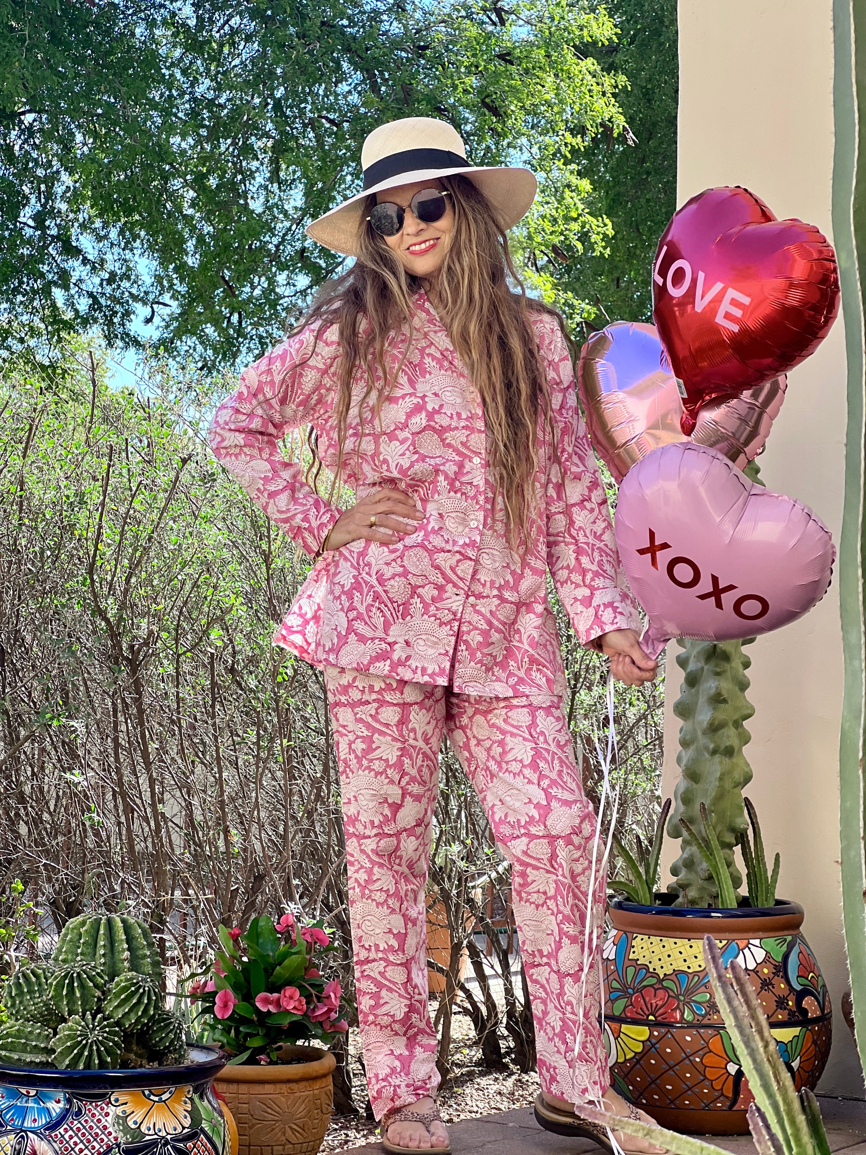 Laura Floral Rose Long Sleeve Pajamas Hand Printed